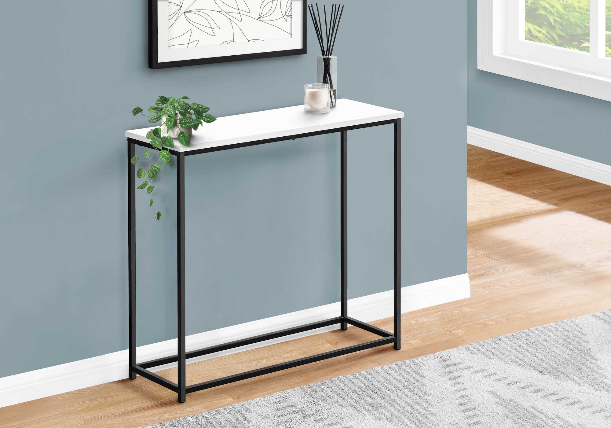 TABLE D'APPOINT - 32"L / CONSOLE METAL BLANC / NOIR ( Meuble Mtl ) 