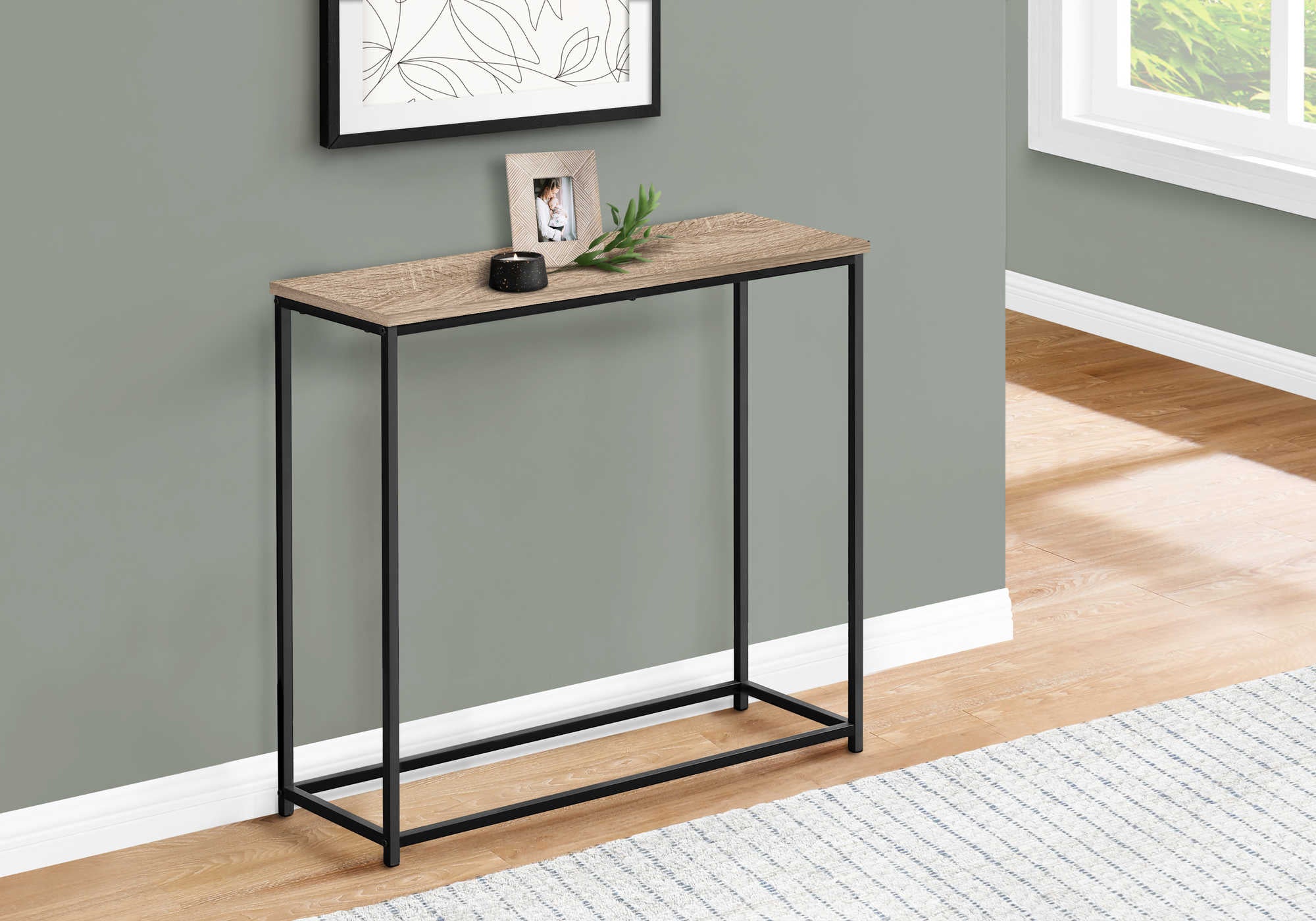 TABLE D'APPOINT - 32"L / TAUPE FONCE / CONSOLE METAL NOIR ( Meuble Mtl ) 