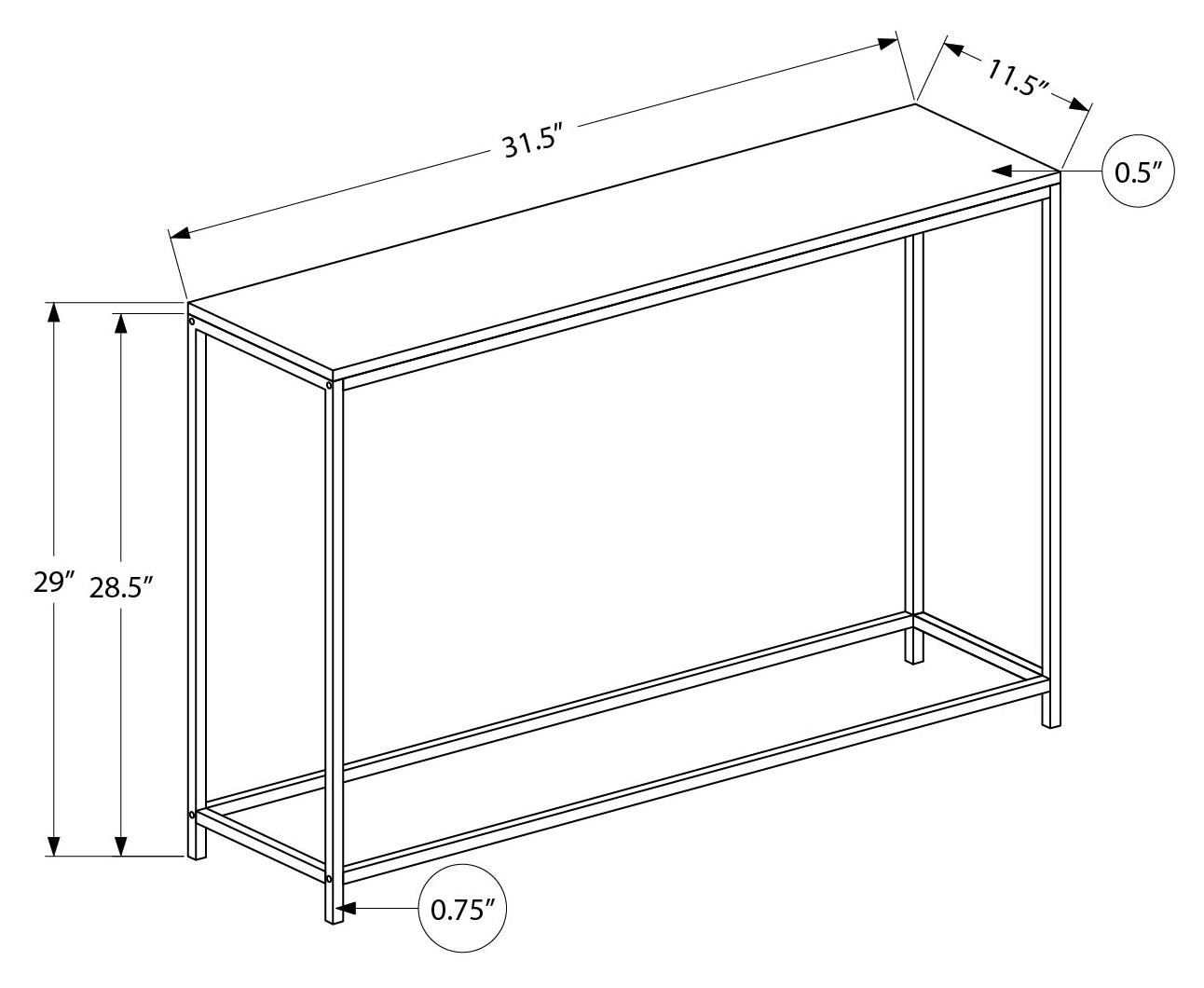 TABLE D'APPOINT - 32"L / MARBRE BLANC / CONSOLE METAL NOIR ( Meuble Mtl ) 
