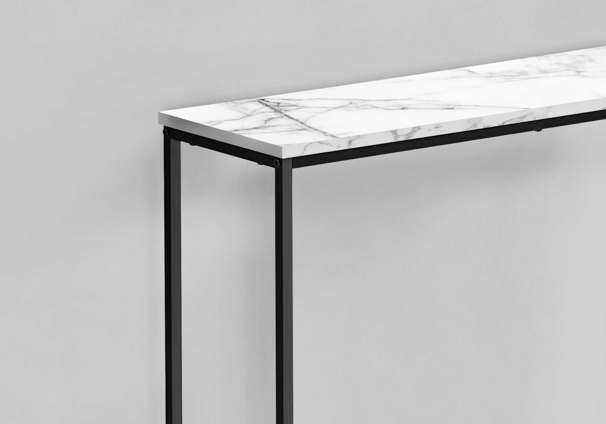 TABLE D'APPOINT - 32"L / MARBRE BLANC / CONSOLE METAL NOIR ( Meuble Mtl ) 
