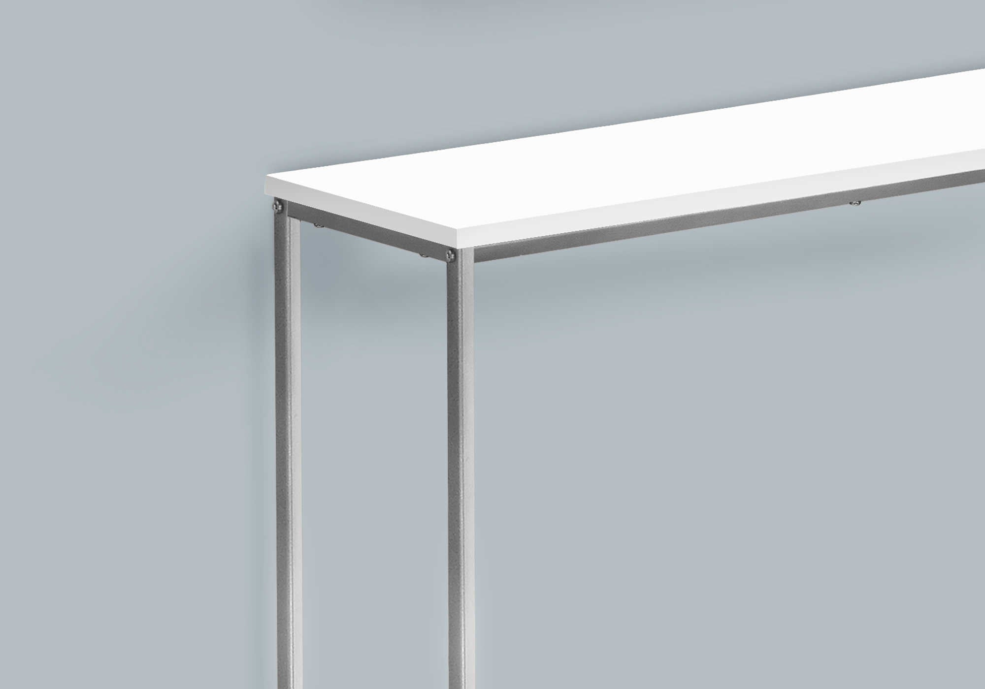TABLE D'APPOINT - 32"L / BLANC / CONSOLE METAL ARGENT ( Meuble Mtl ) 