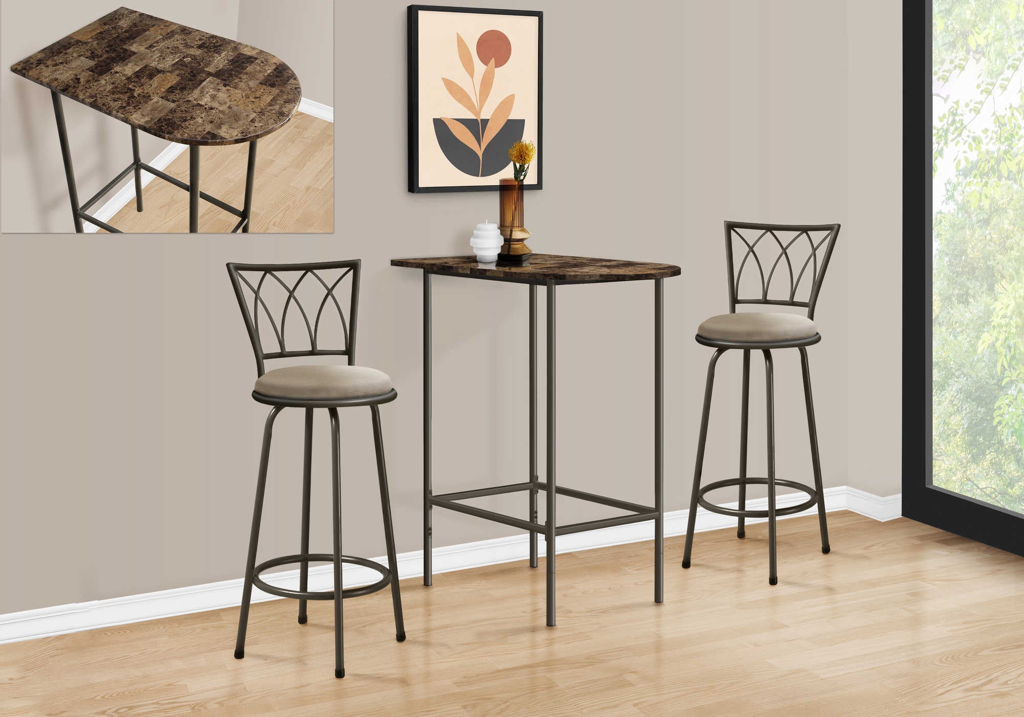 BAR MAISON - 24"X 36" / MARBRE ESPRESSO / MÉTAL ( Meuble Mtl )