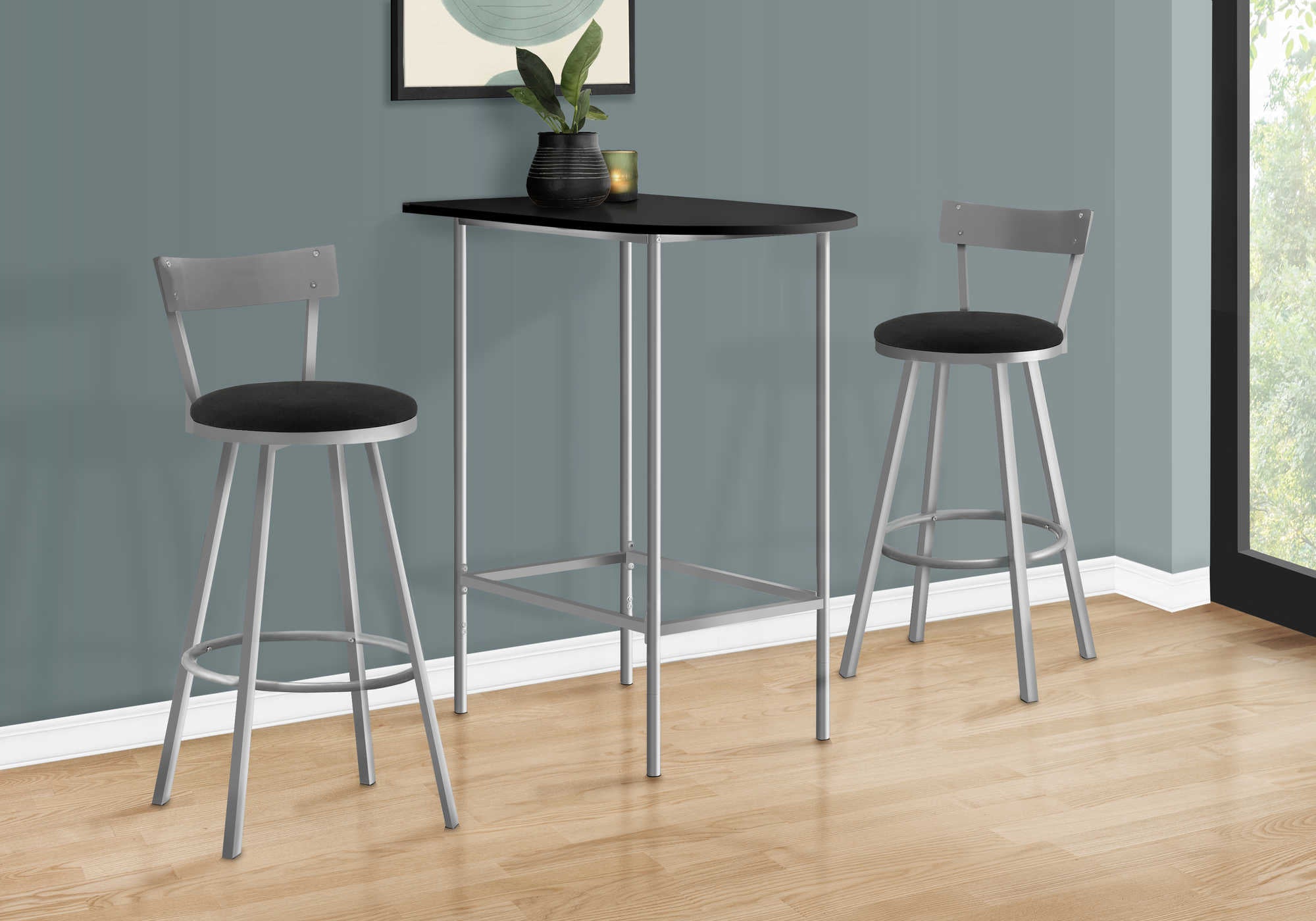 BAR MAISON - 24"X 36" / NOIR / GAIN D'ESPACE METAL ARGENT ( Meuble Mtl )
