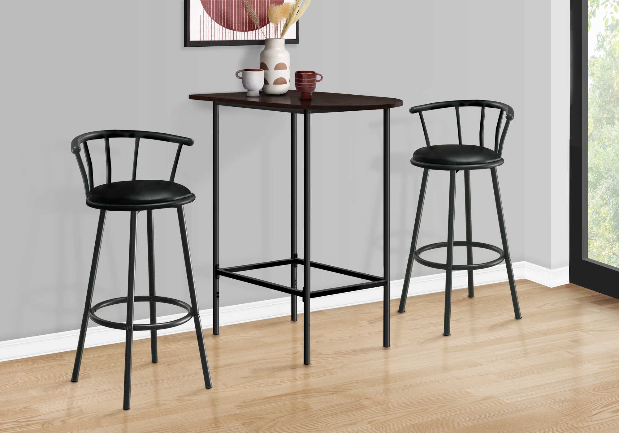 BAR À LA MAISON - 24"X 36"/ ESPRESSO / GAIN D'ESPACE EN MÉTAL NOIR ( Meuble Mtl )