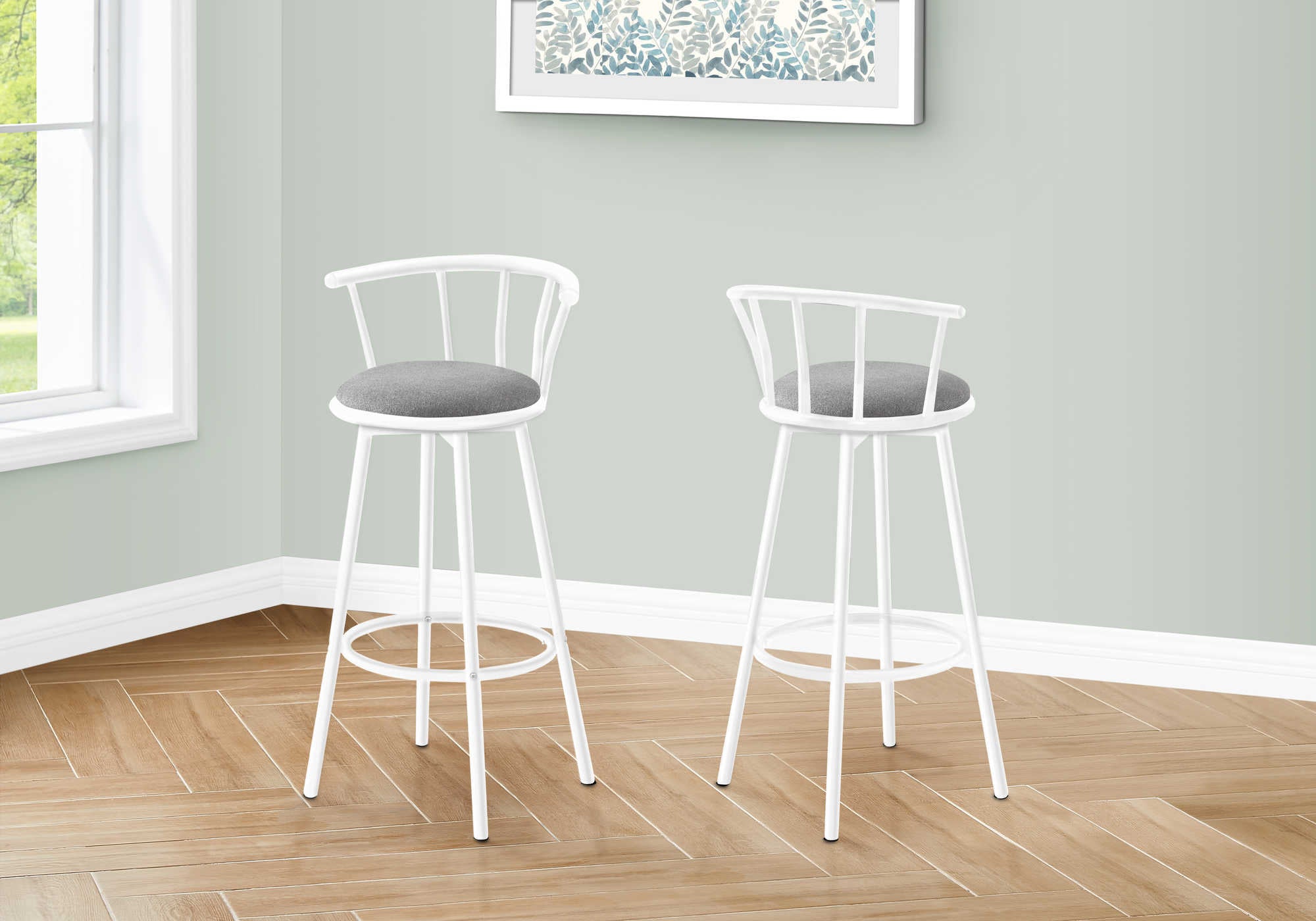 TABOURET DE BAR - 2PCS / 36"H / PIVOTANT / MÉTAL BLANC