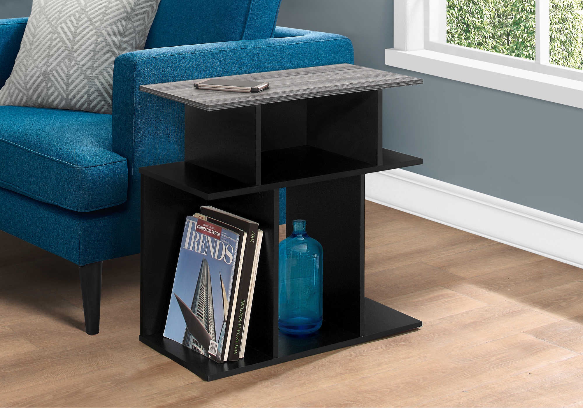 TABLE D'APPOINT - 24"H / NOIR / DESSUS GRIS ( Meuble Mtl ) 