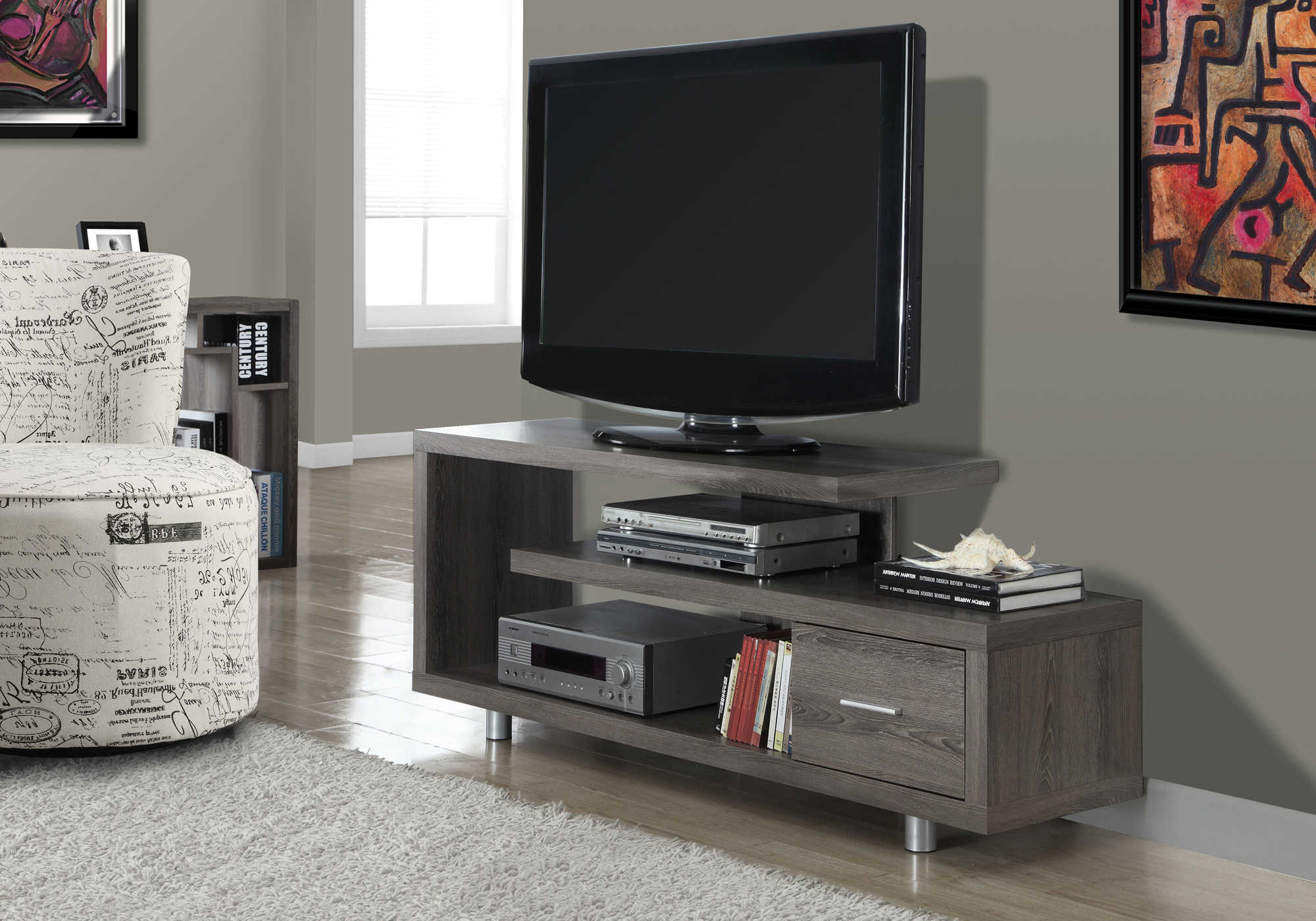 MEUBLE TV - 60"L / TAUPE FONCÉ AVEC 1 TIROIR ( Meuble Mtl )