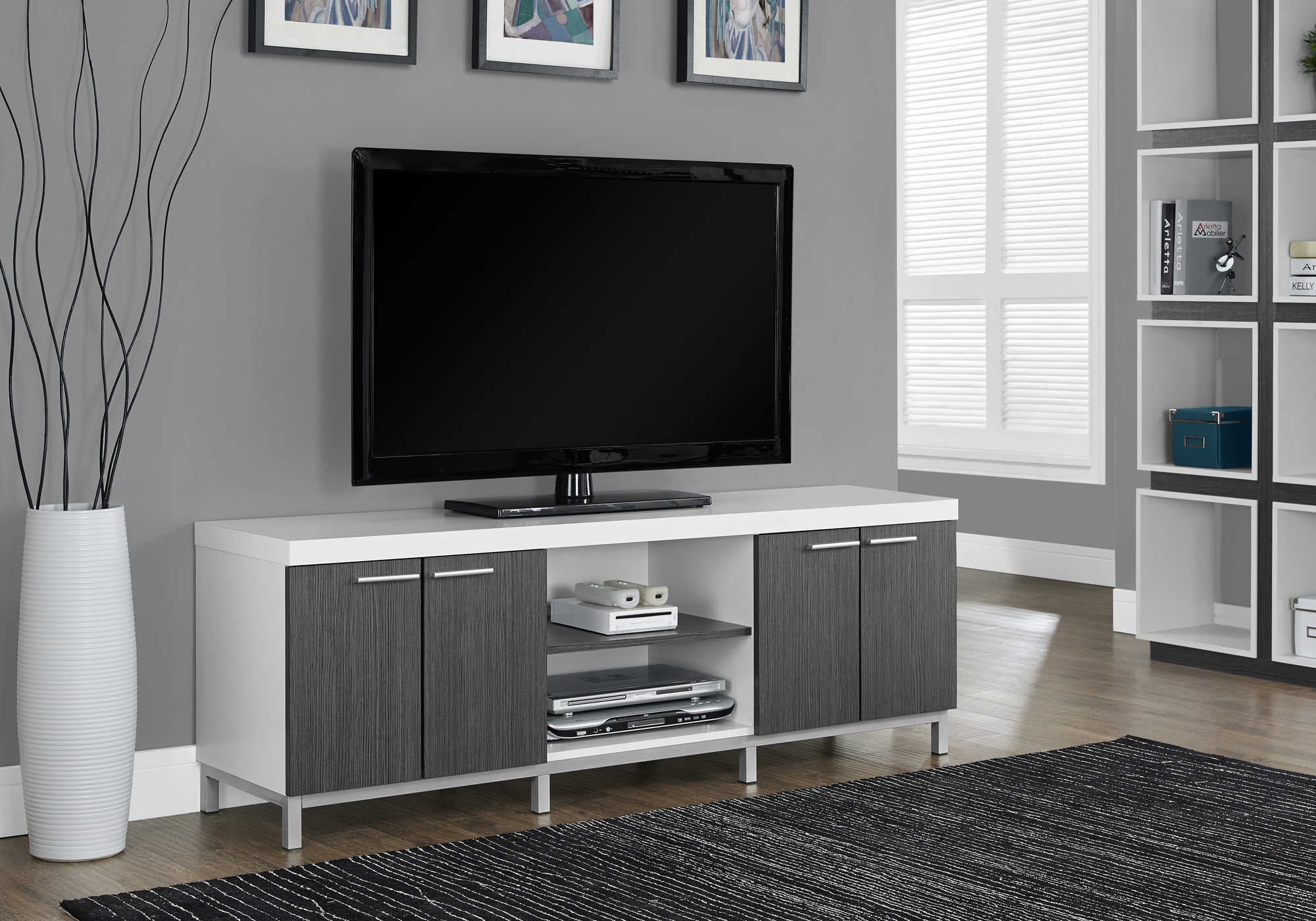 MEUBLE TV - 60"L / BLANC / GRIS ( Meuble Mtl ) 