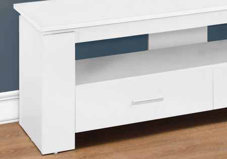 MEUBLE TV - 48"L / BLANC AVEC 2 TIROIRS DE RANGEMENT ( Meuble Mtl )