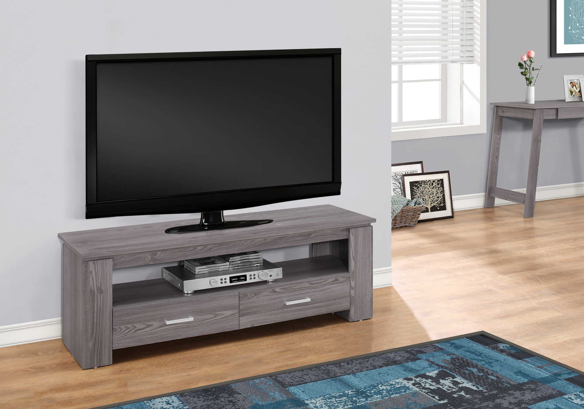 MEUBLE TV - 48"L / GRIS AVEC 2 TIROIRS DE RANGEMENT ( Meuble Mtl ) 