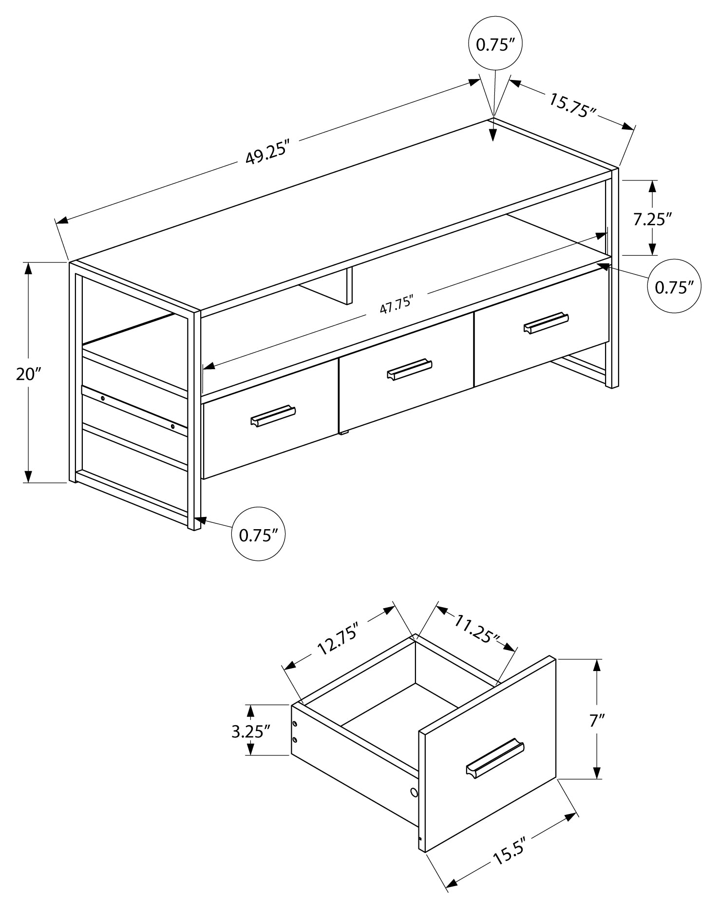 MEUBLE TV - 48"L / BLANC / METAL NOIR ( Meuble Mtl ) 