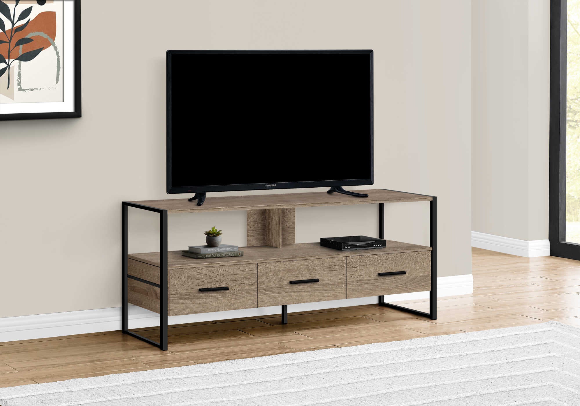 MEUBLE TV - 48"L / TAUPE FONCE / METAL NOIR ( Meuble Mtl ) 