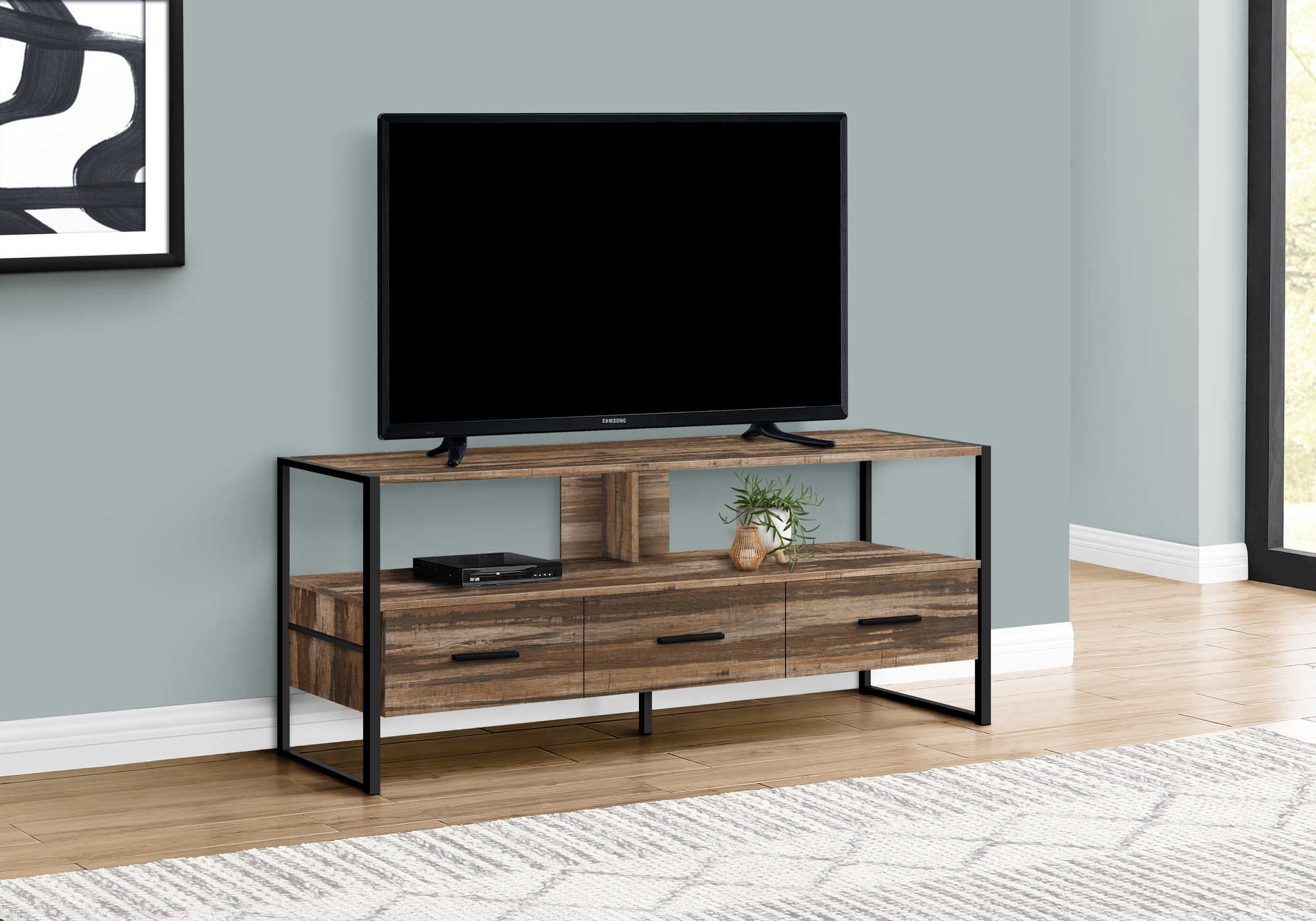 MEUBLE TV - 48"L / RÉCUPÉRATION BRUN / METAL NOIR ( Meuble Mtl ) 
