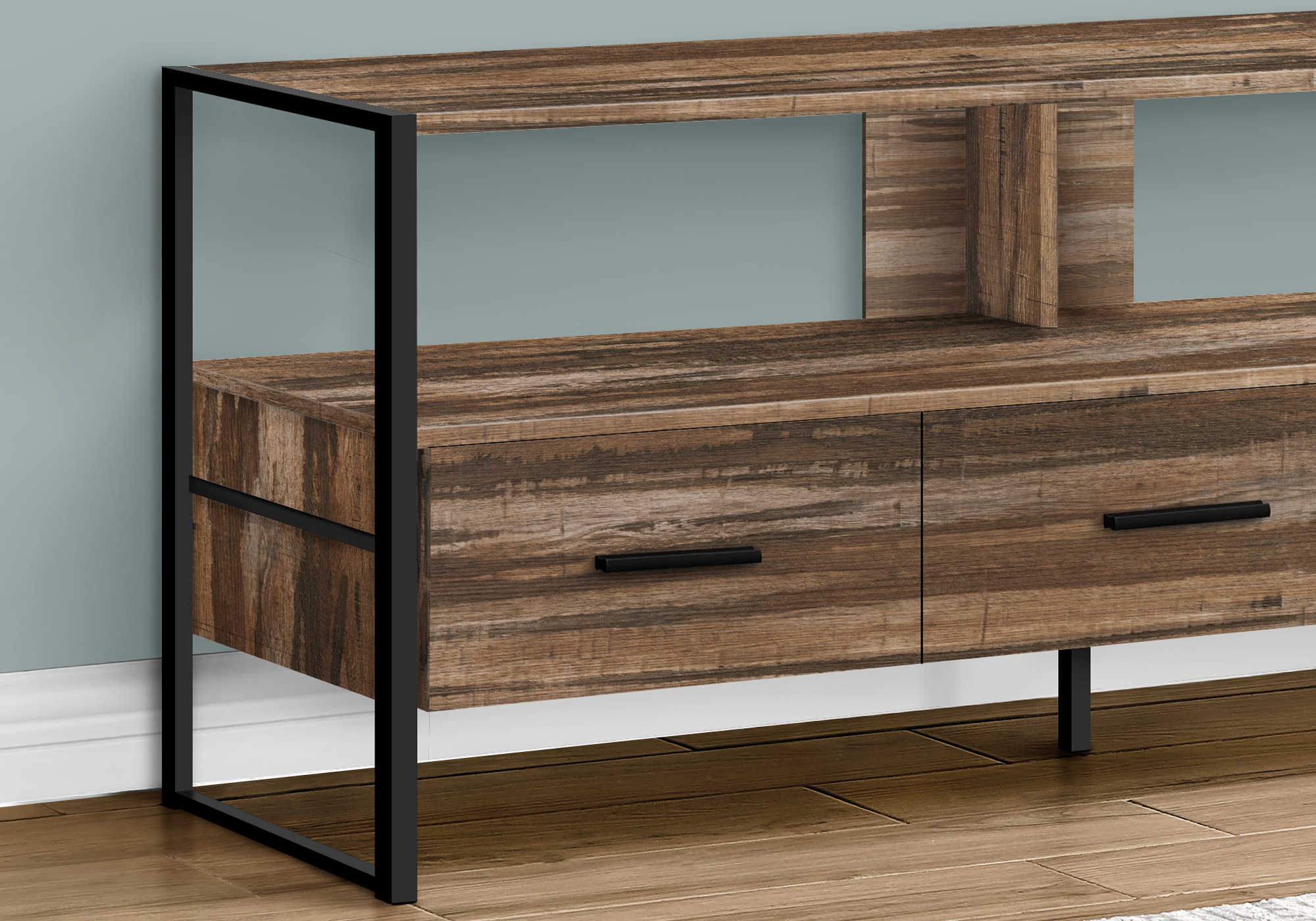 MEUBLE TV - 48"L / RÉCUPÉRATION BRUN / METAL NOIR ( Meuble Mtl ) 
