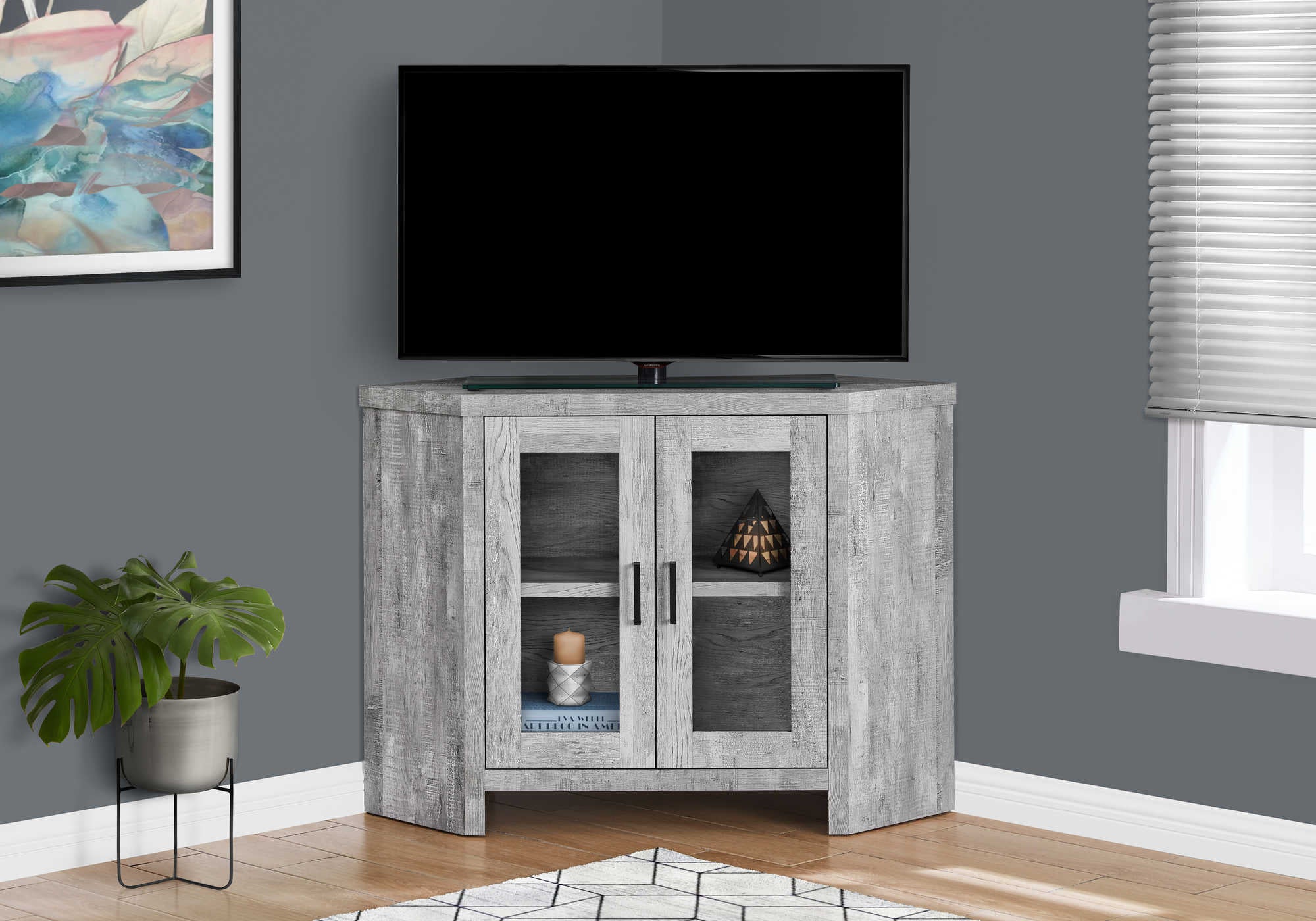 MEUBLE TV - 42"L / COIN ASPECT BOIS GRIS ( Meuble Mtl ) 