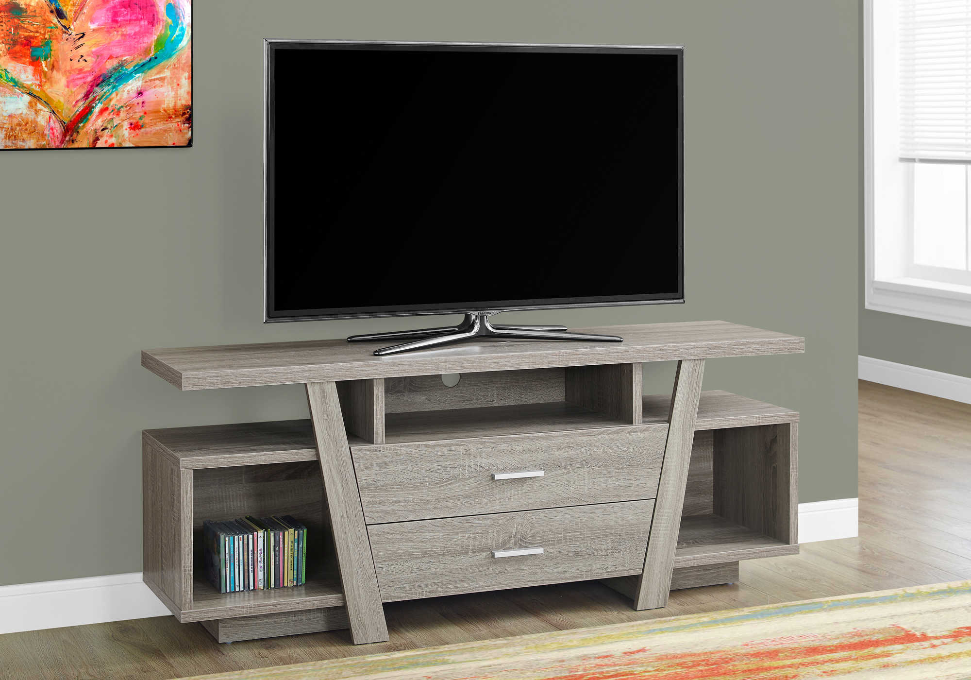 MEUBLE TV - 60"L / TAUPE FONCÉ AVEC 2 TIROIRS DE RANGEMENT ( Meuble Mtl ) 