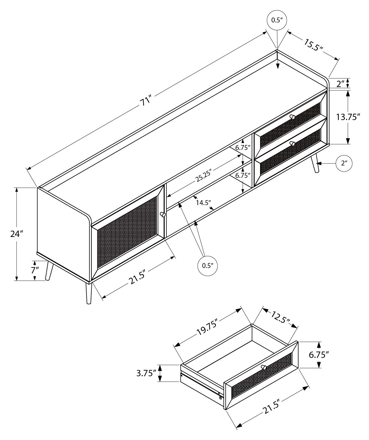 Meuble TV 72" Noyer avec Rangement | Style Contemporain