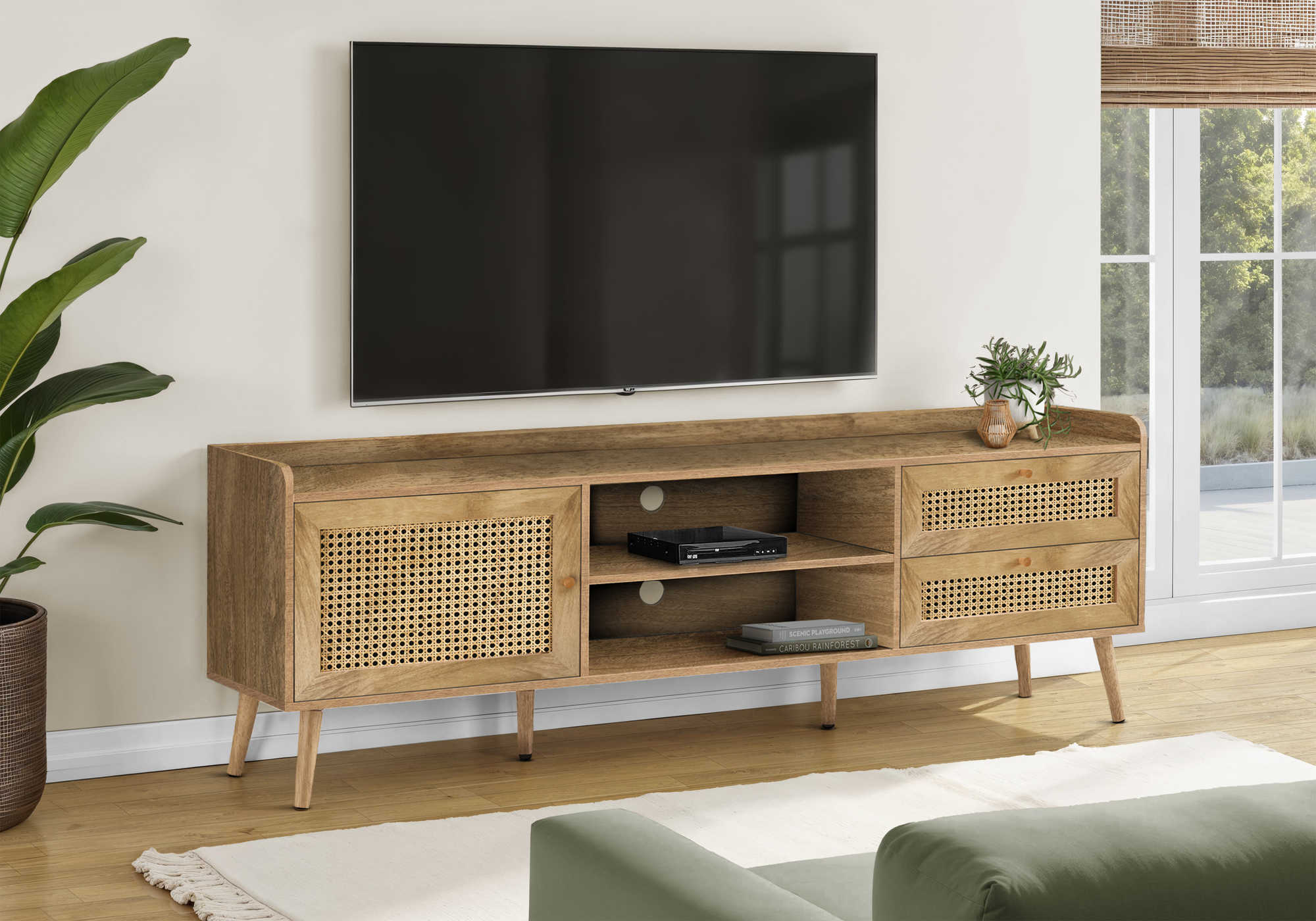 Meuble TV 72" Noyer avec Rangement | Style Contemporain