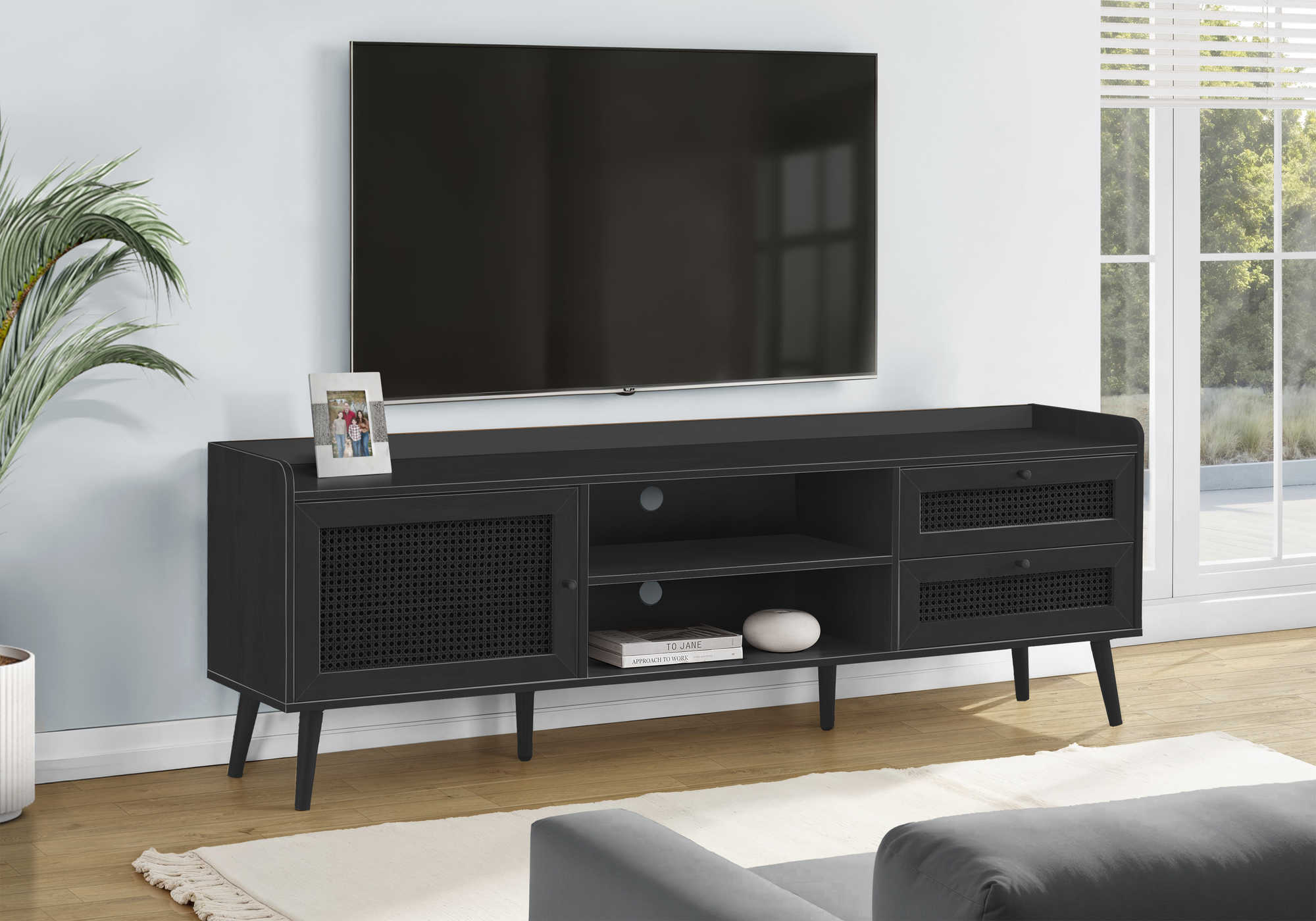 Meuble TV 72" Noyer avec Rangement | Style Contemporain