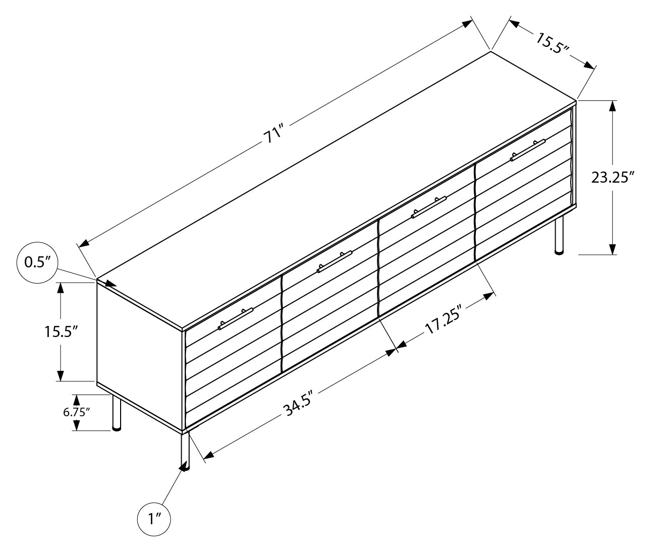Meuble TV Monarch I 2727 — 72 pouces, fini bois brun foncé avec 4 portes
