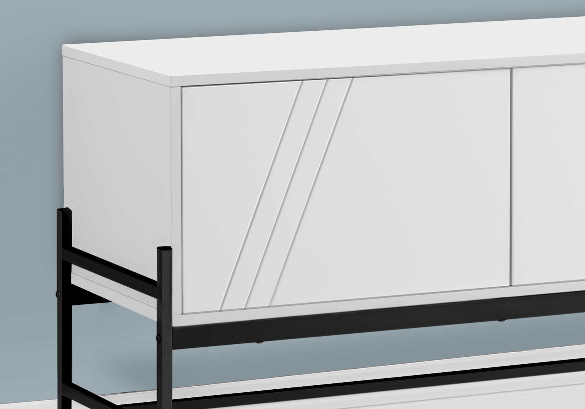 MEUBLE TV - 60"L / BLANC / MÉTAL NOIR AVEC RANGEMENT