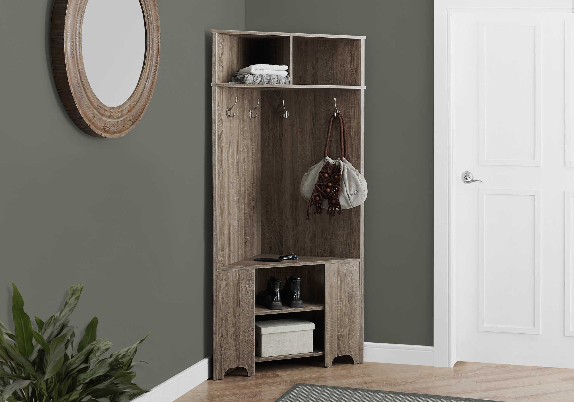HALL TREE - 67"H / UNITÉ DE COIN TAUPE FONCÉ ( Meuble Mtl ) 