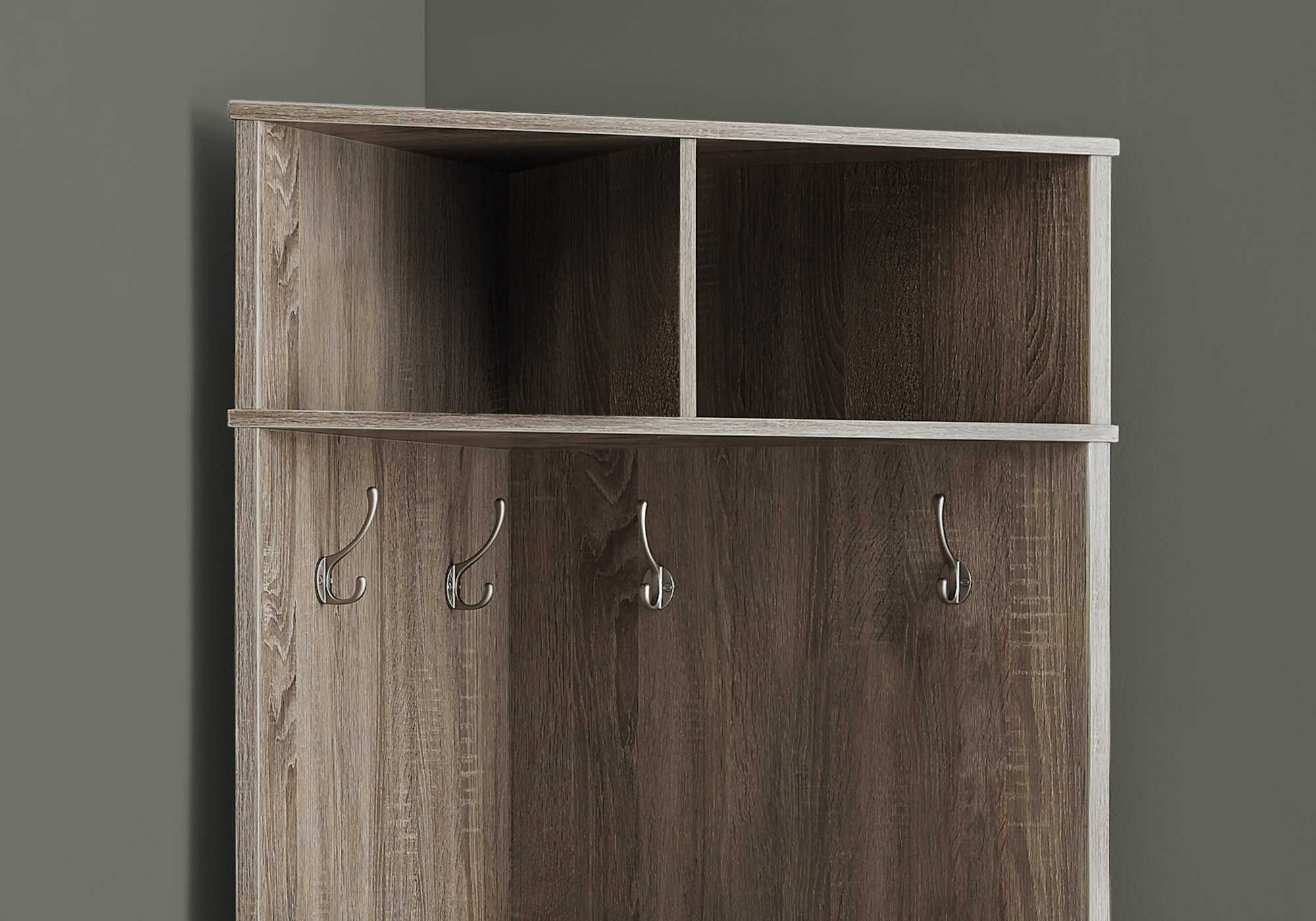 HALL TREE - 67"H / UNITÉ DE COIN TAUPE FONCÉ ( Meuble Mtl ) 