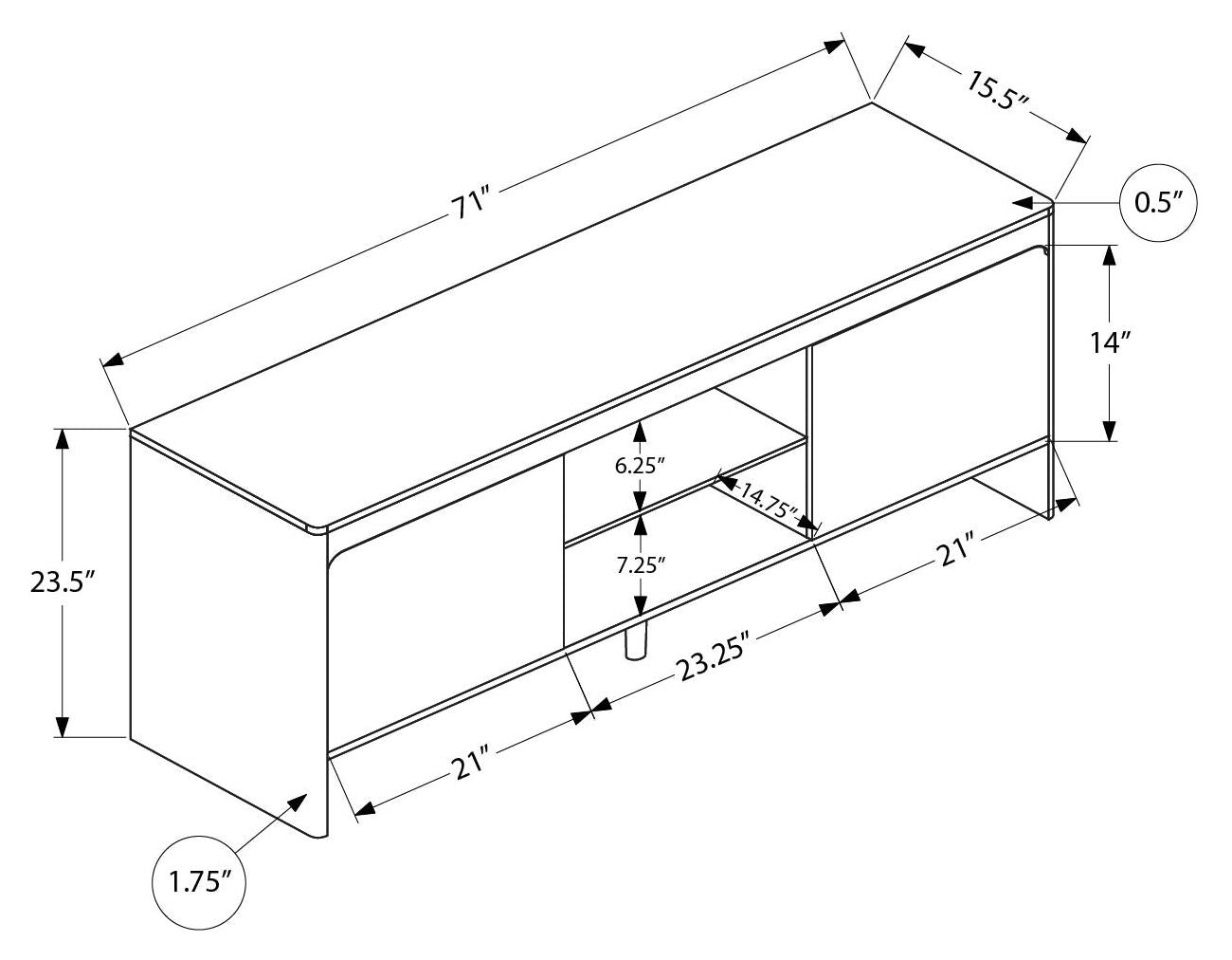 MEUBLE TV - 72"L / NOGAL FONCÉ AVEC 2 PORTES