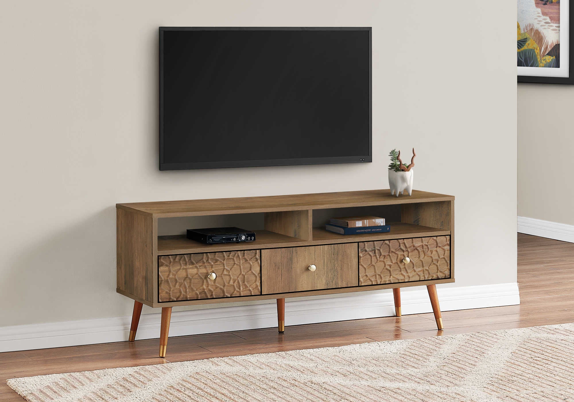 MEUBLE TV - 48"L / NOYER MID-CENTURY AVEC 3 TIROIRS ( Meuble Mtl )