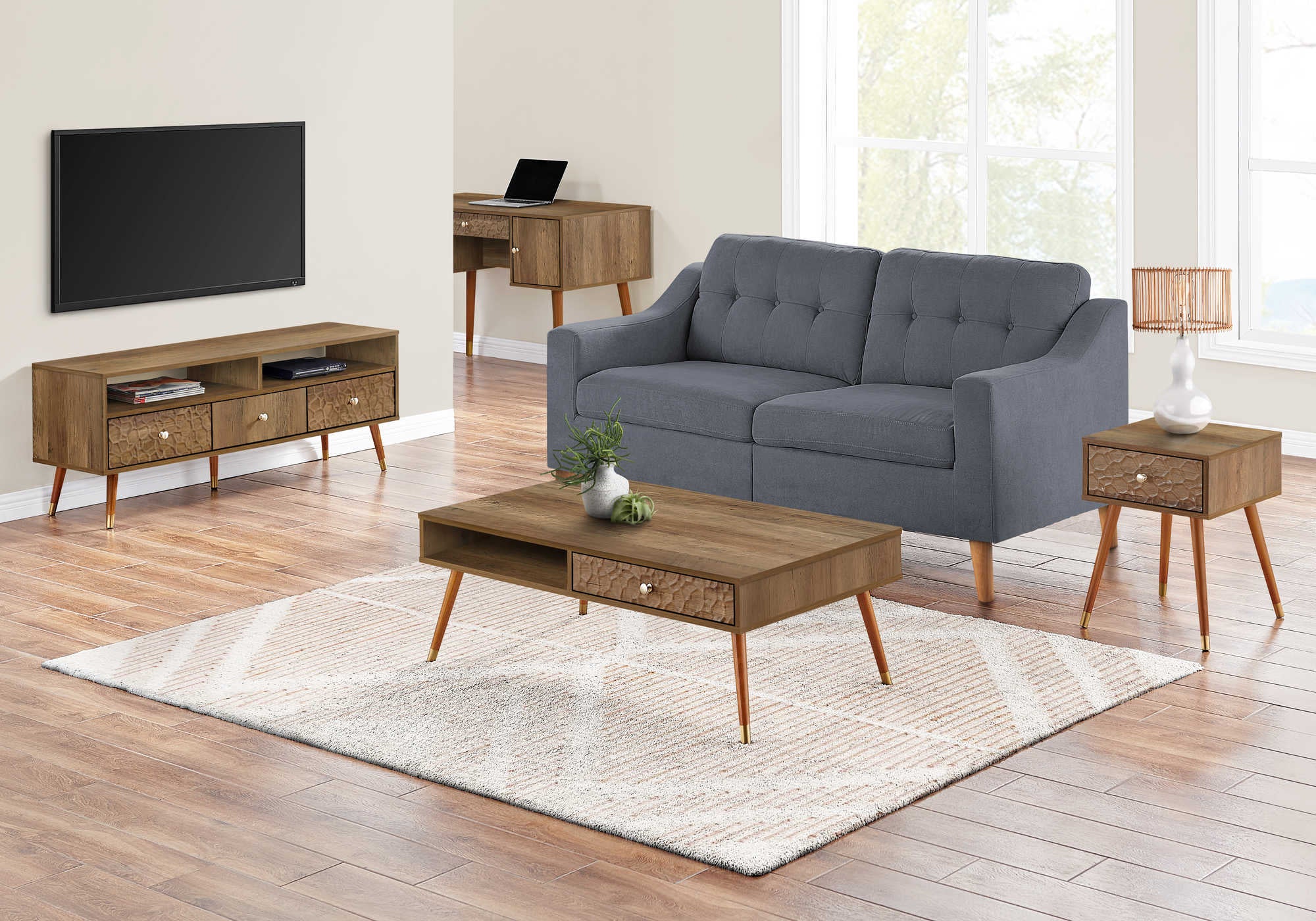 TABLE BASSE - NOYER MILIEU DU SIÈCLE AVEC UN TIROIR ( Meuble Mtl ) 