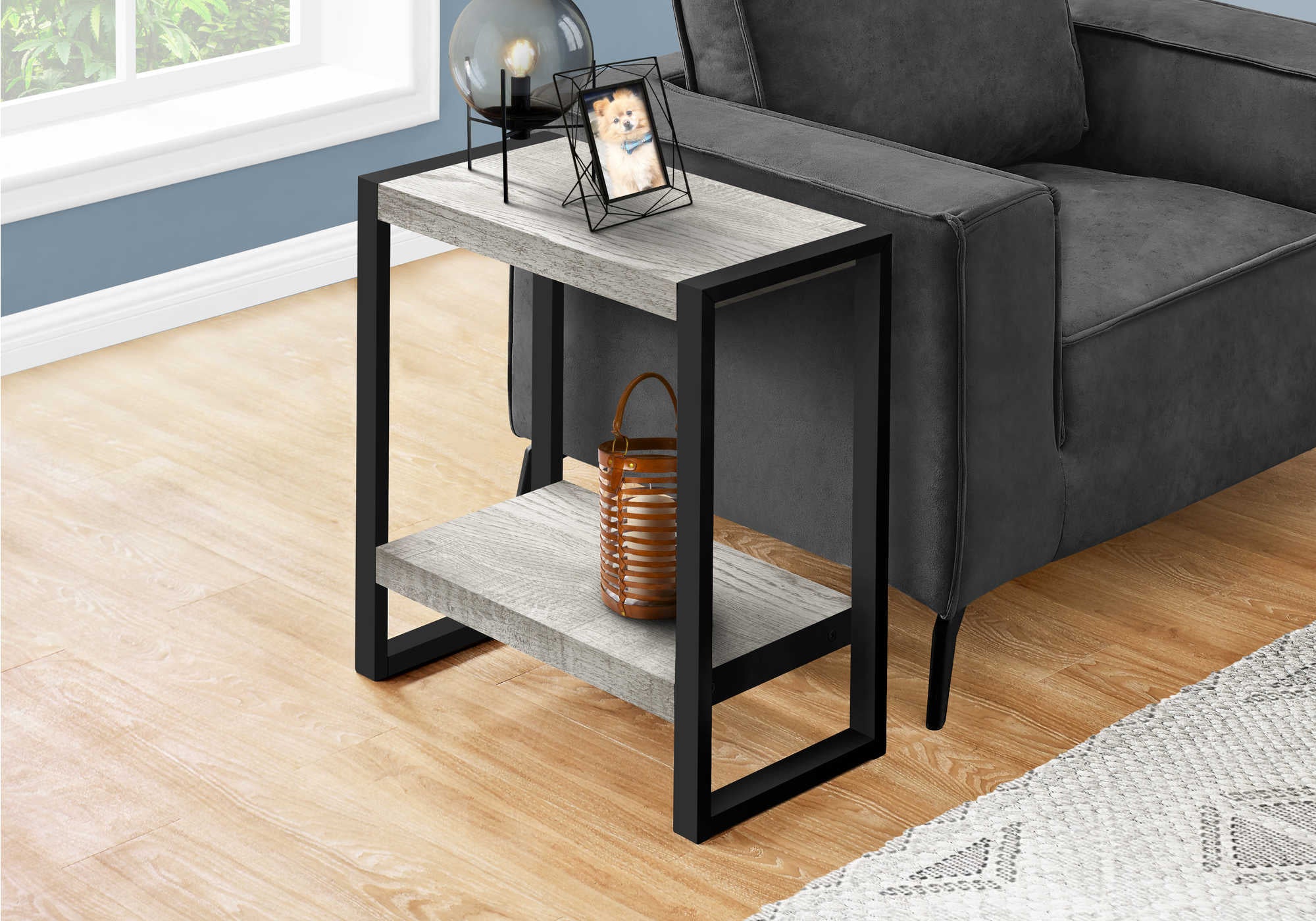 TABLE D'APPOINT - SIMILI BOIS GRIS / MÉTAL NOIR ( Meuble Mtl )