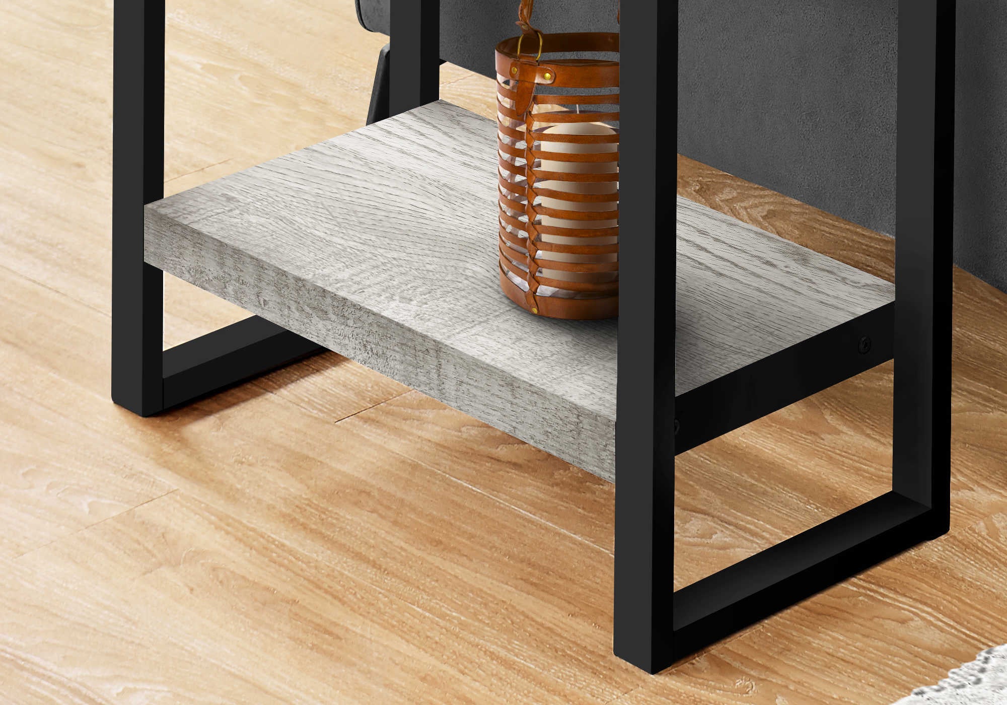 TABLE D'APPOINT - SIMILI BOIS GRIS / MÉTAL NOIR ( Meuble Mtl )