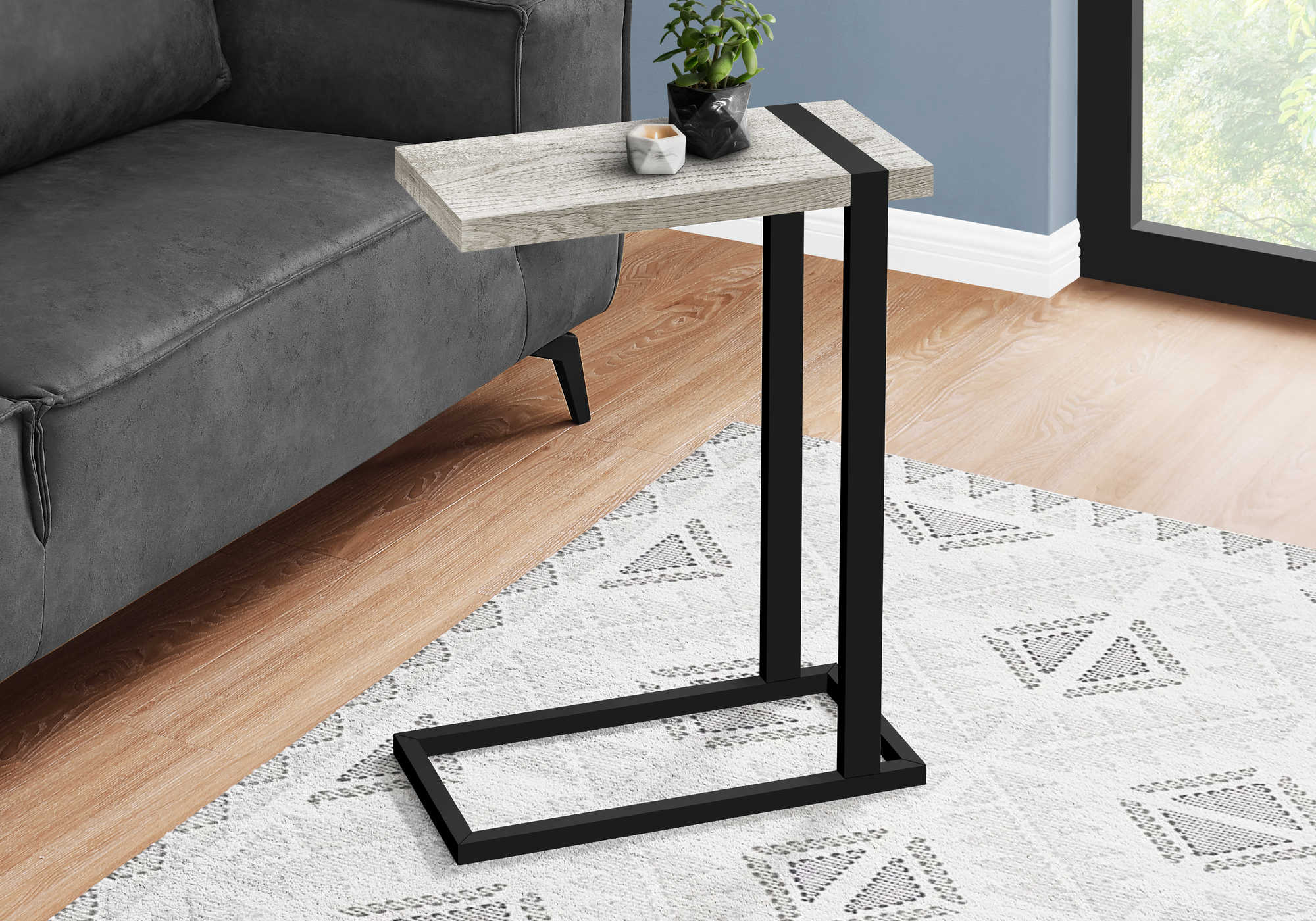 TABLE D'APPOINT - ASPECT BOIS DE RÉCUPÉRATION GRIS / MÉTAL NOIR