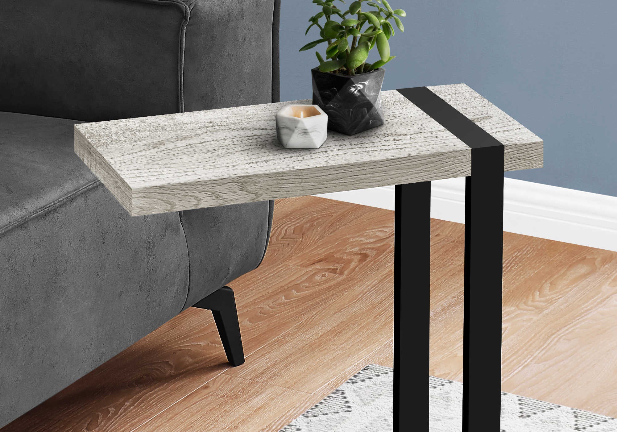 TABLE D'APPOINT - ASPECT BOIS DE RÉCUPÉRATION GRIS / MÉTAL NOIR