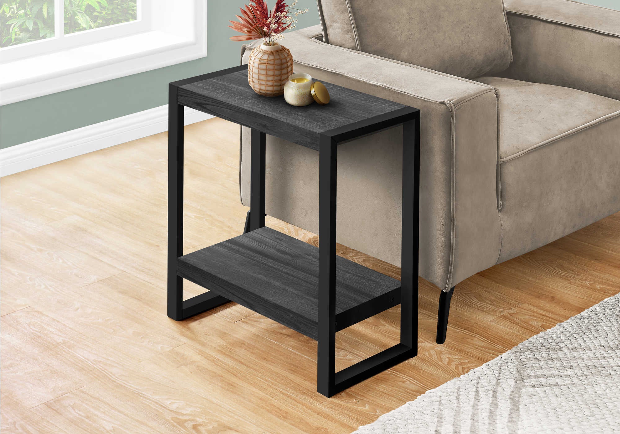 TABLE D'APPOINT - SIMILI BOIS NOIR / MÉTAL NOIR ( Meuble Mtl )