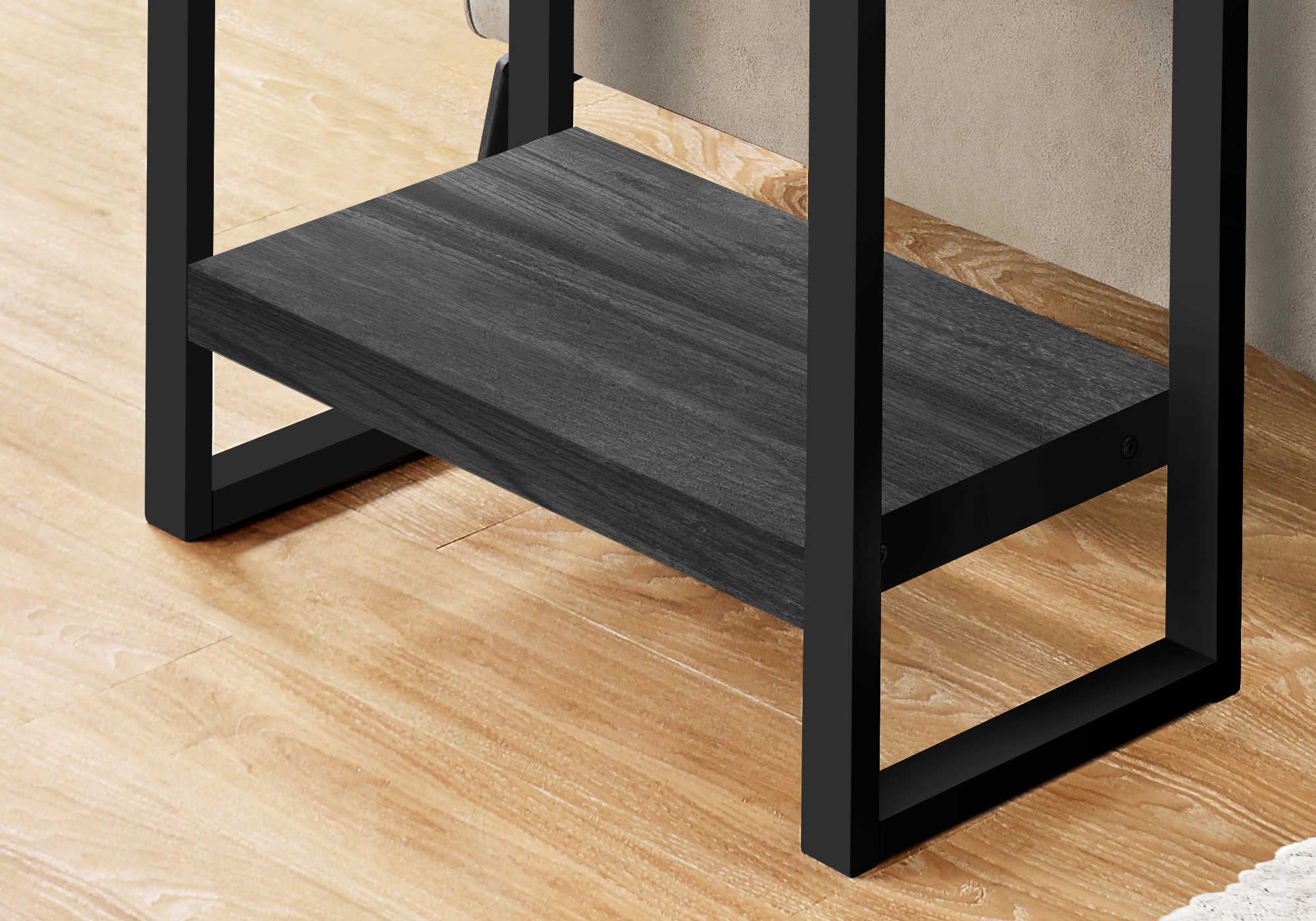 TABLE D'APPOINT - SIMILI BOIS NOIR / MÉTAL NOIR ( Meuble Mtl )