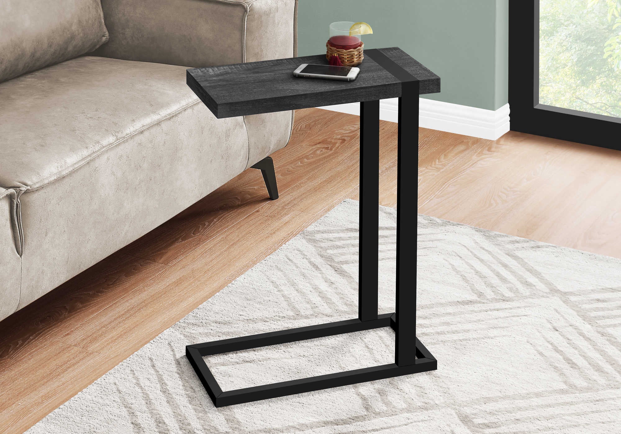 TABLE D'APPOINT - SIMILI BOIS NOIR / MÉTAL NOIR ( Meuble Mtl )
