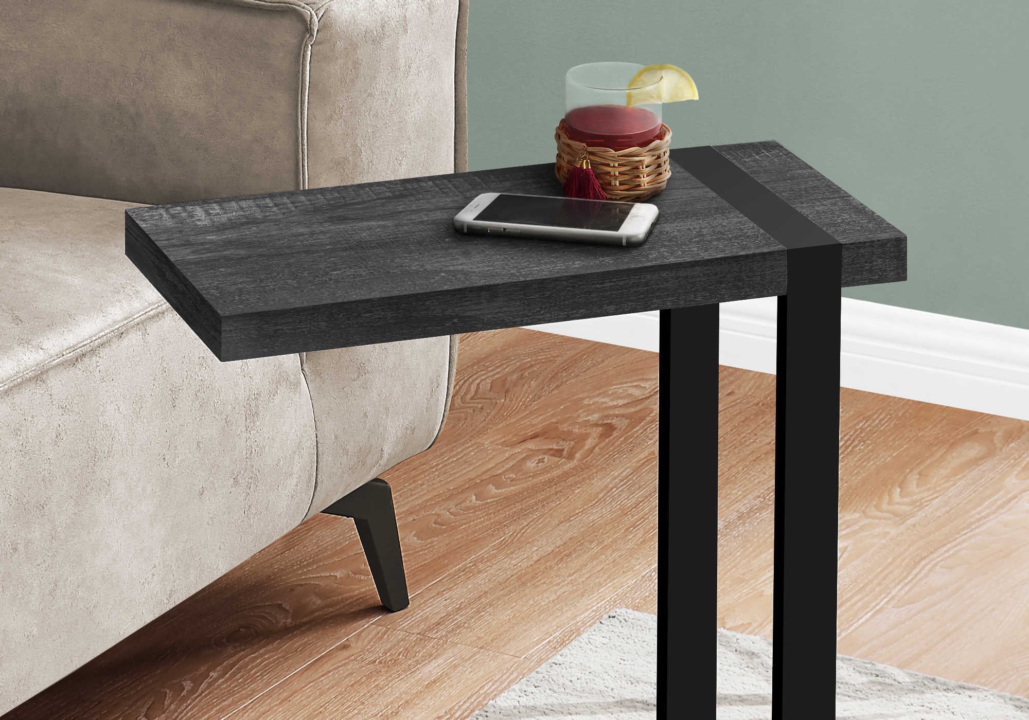 TABLE D'APPOINT - SIMILI BOIS NOIR / MÉTAL NOIR ( Meuble Mtl )