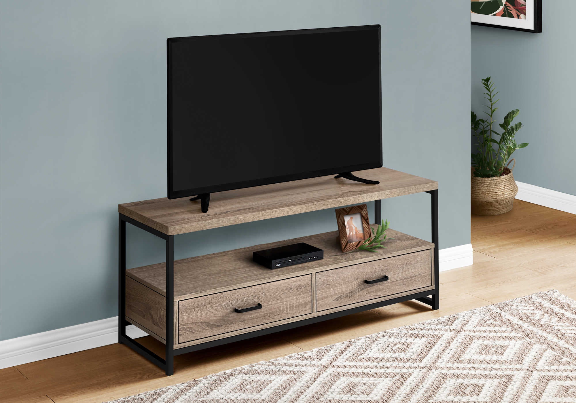 MEUBLE TV - 48"L / TAUPE FONCE / METAL NOIR ( Meuble Mtl ) 