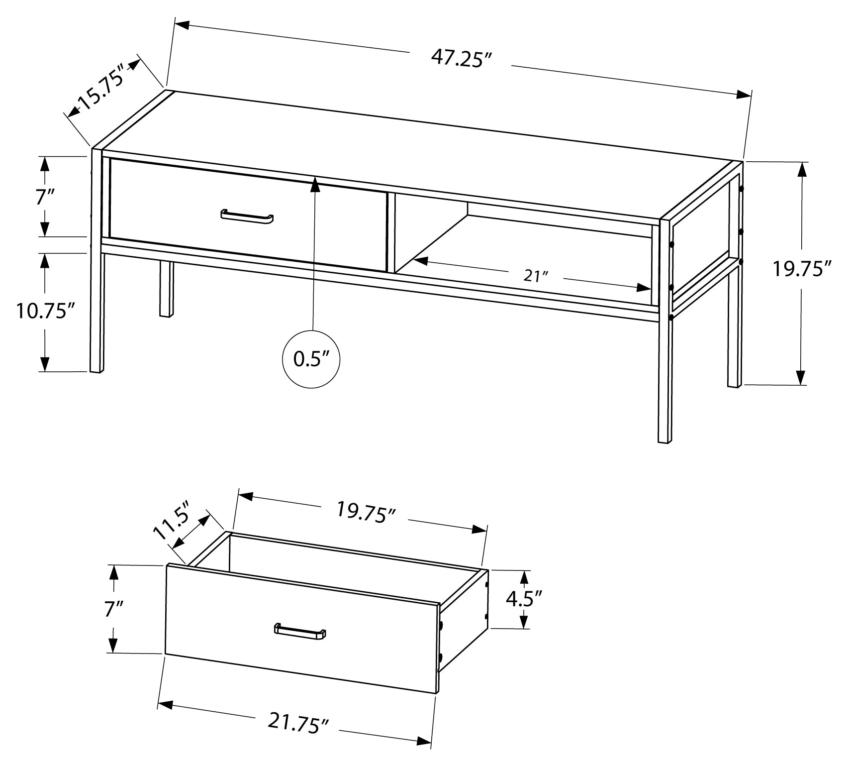 MEUBLE TV - 48"L / NOIR / METAL NOIR ( Meuble Mtl )