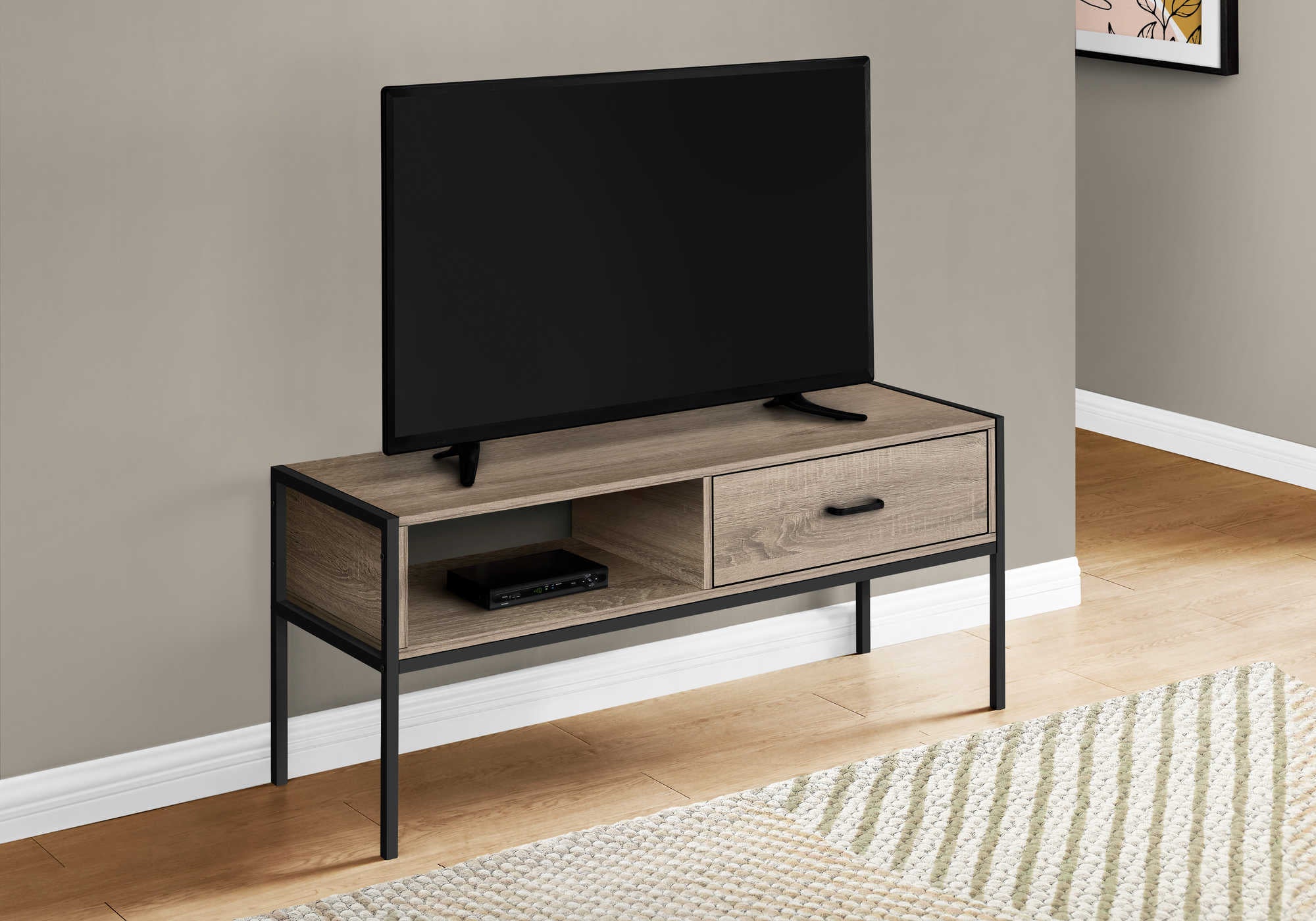 MEUBLE TV - 48"L / TAUPE FONCE / METAL NOIR ( Meuble Mtl ) 