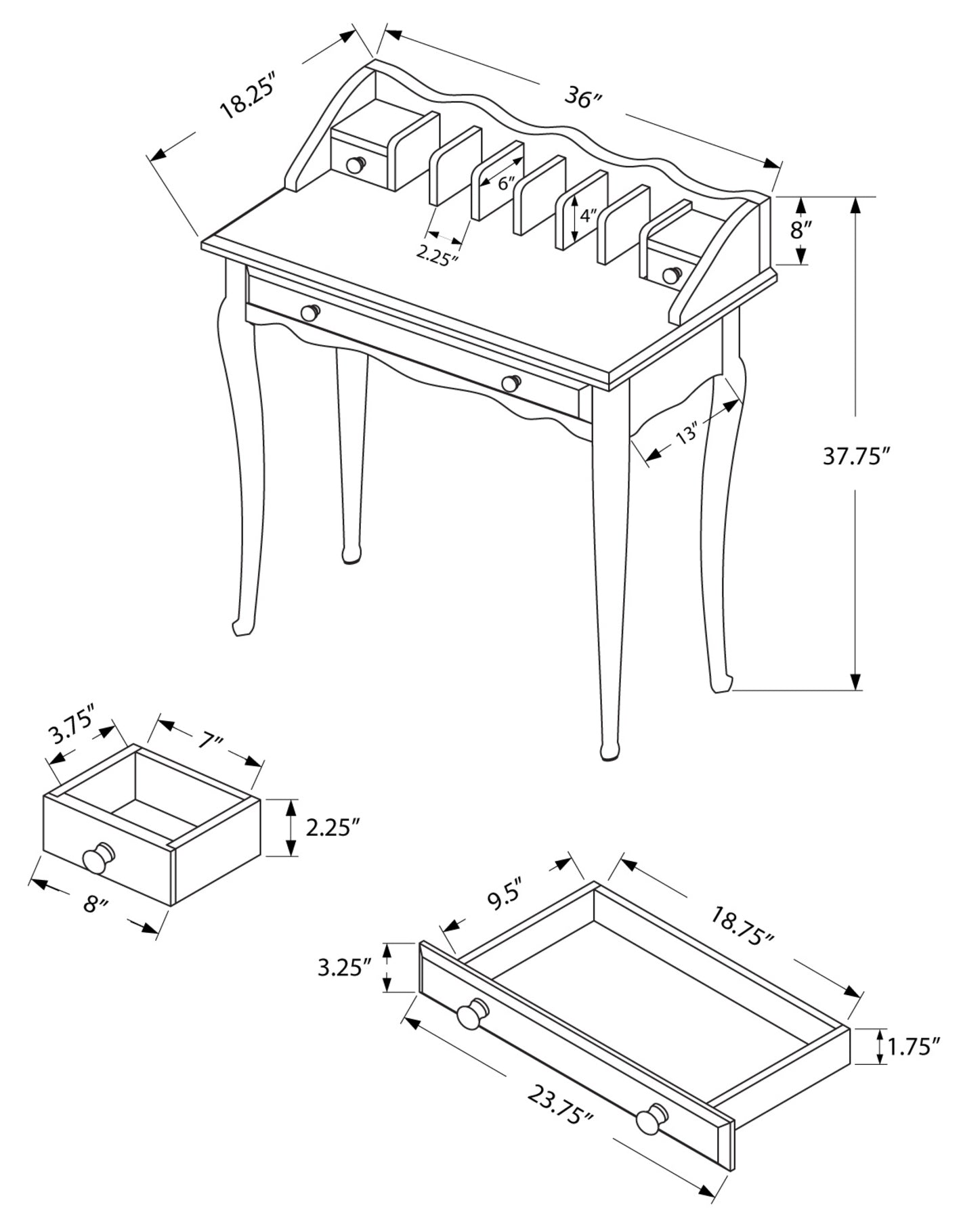 BUREAU D'ORDINATEUR - 36"L / CERISE FONCÉ TRADITIONNEL ( Meuble Mtl ) 