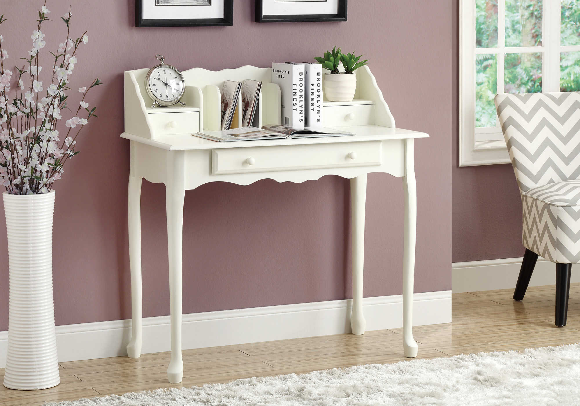 BUREAU D'ORDINATEUR - 36"L / BLANC ANTIQUE TRADITIONNEL ( Meuble Mtl ) 