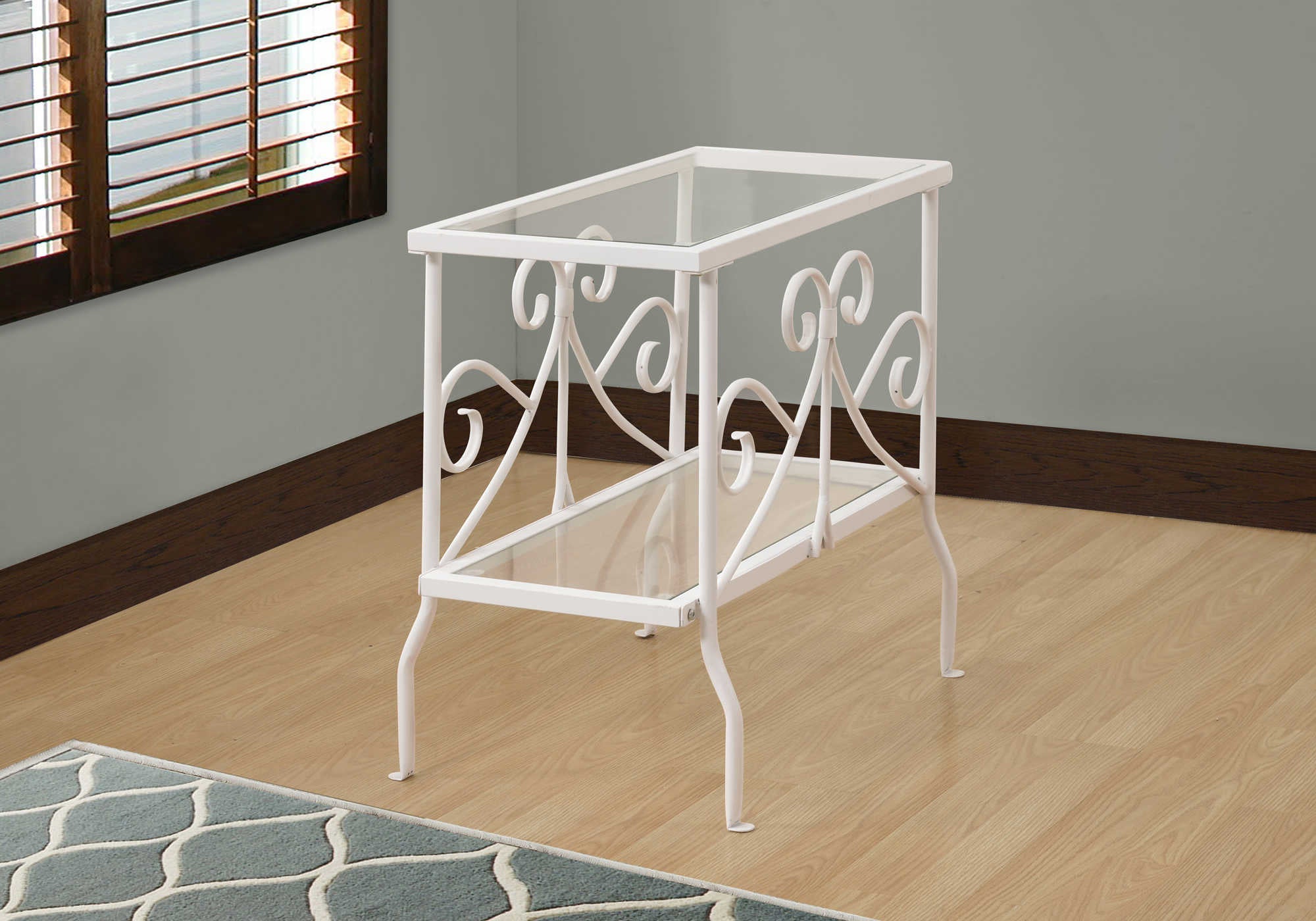 TABLE D'APPOINT - MÉTAL BLANC AVEC VERRE TREMPÉ ( Meuble Mtl ) 