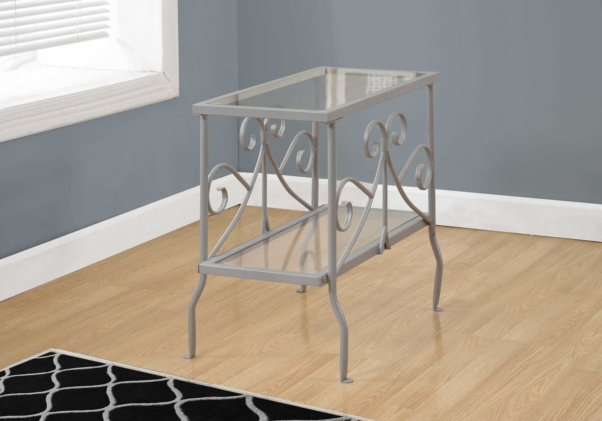 TABLE D'APPOINT - MÉTAL ARGENT AVEC VERRE TREMPÉ ( Meuble Mtl ) 