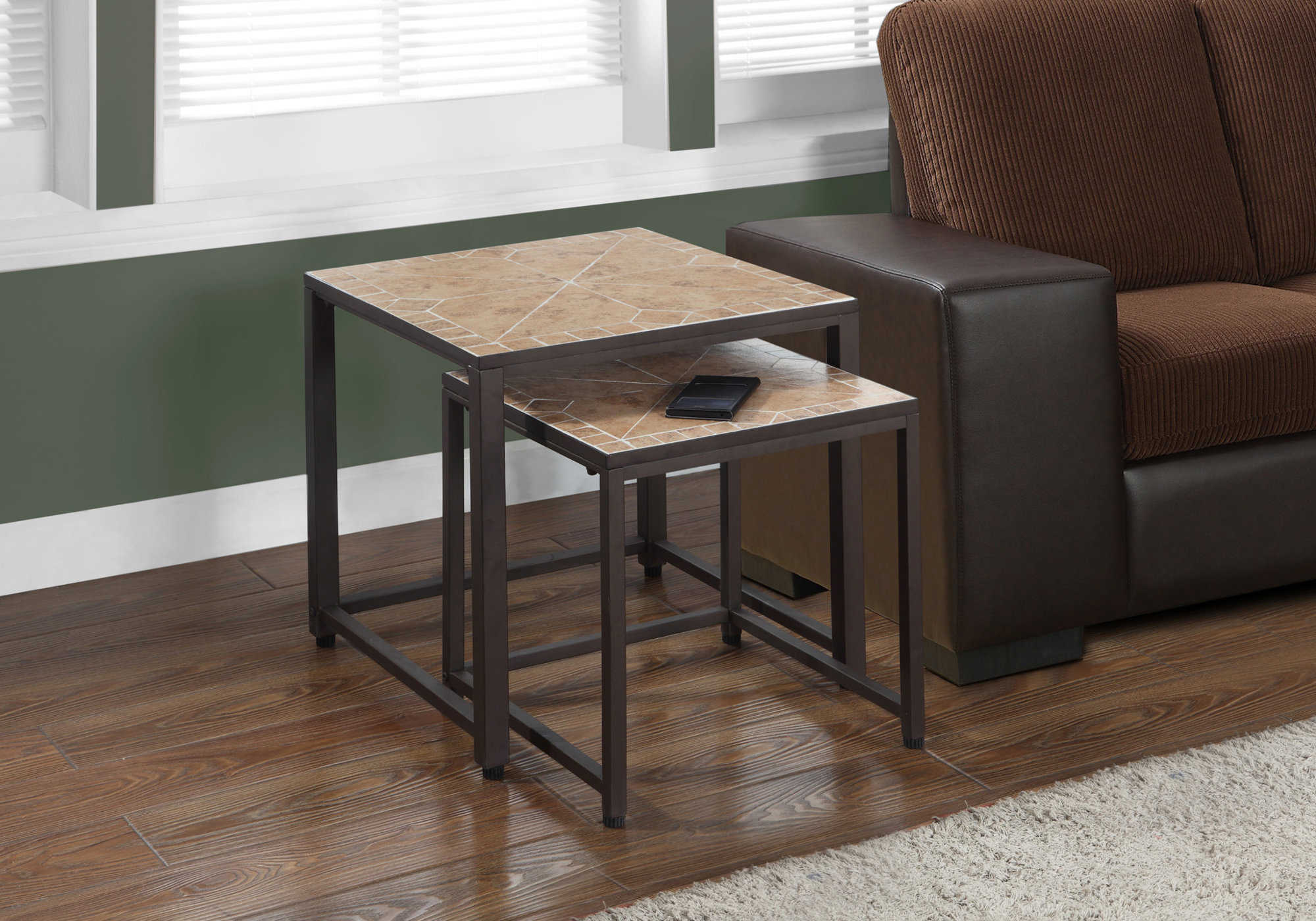 TABLE GIGOGNE - ENSEMBLE DE 2PCS / DESSUS EN TERRE CUITE / MARRON ( Meuble Mtl )