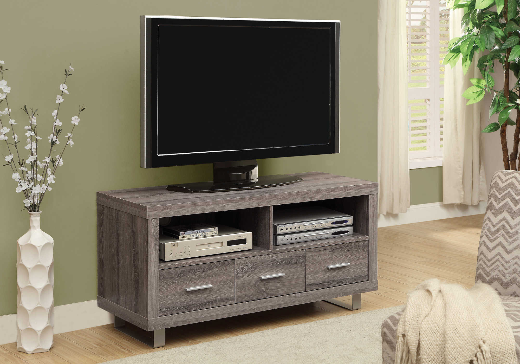 MEUBLE TV - 48" L / TAUPE FONCÉ AVEC 3 TIROIRS