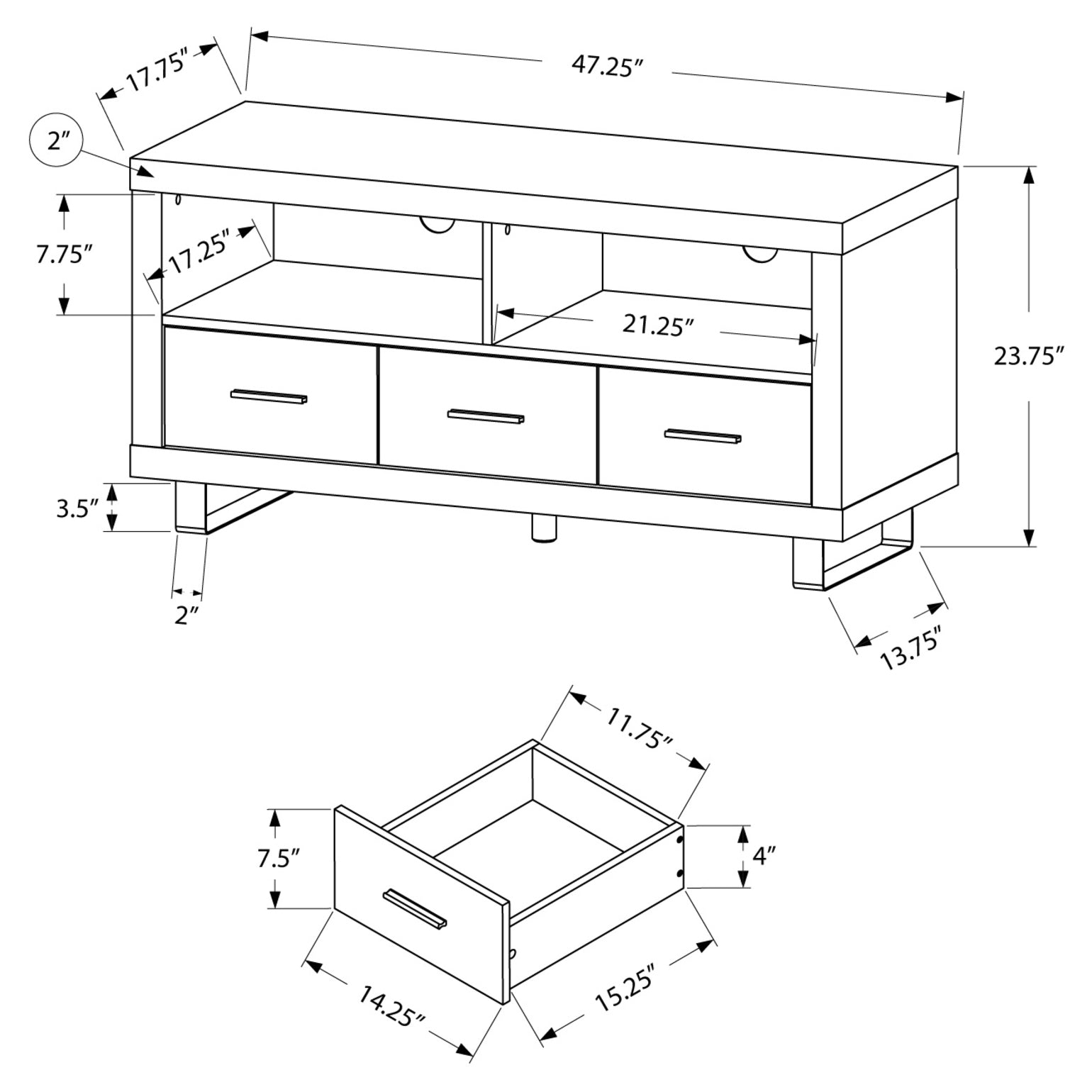 MEUBLE TV - 48" L / TAUPE FONCÉ AVEC 3 TIROIRS