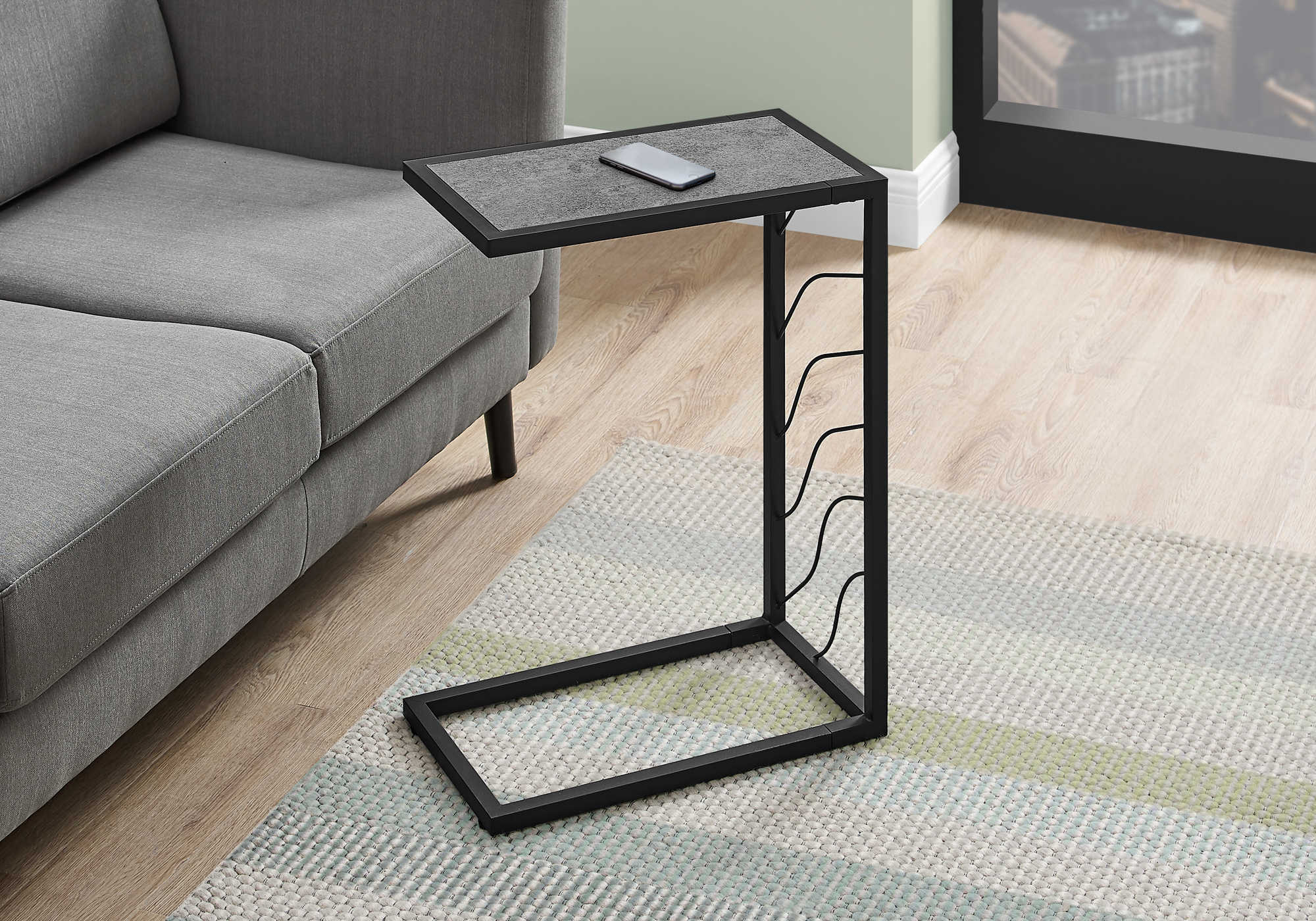 TABLE D'APPOINT - 25"H / ASPECT PIERRE GRIS / METAL NOIR ( Meuble Mtl )