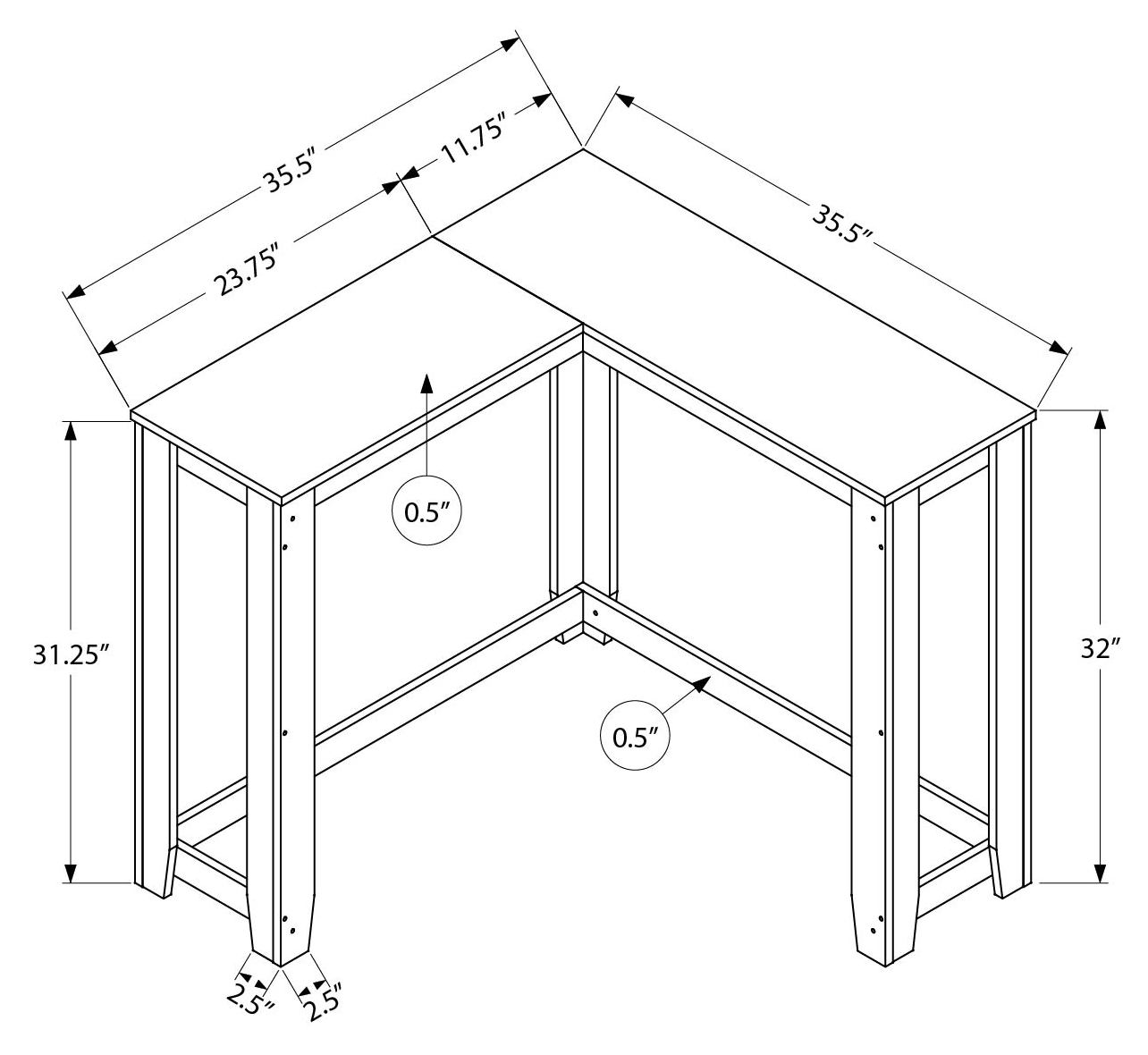 TABLE D'APPOINT - 36" / CONSOLE DE COIN BLANCHE 